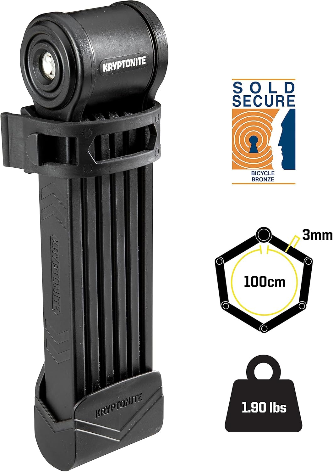 Kryptonite Keeper Folding Bike Lock, 2.75FT/3.25 FT Long Compact Lightweight High Security Anti-Theft Foldable Bicycle Lock with 2 Keys and Mount for E-Bikes Scooter Road Mountain Bike image number 4