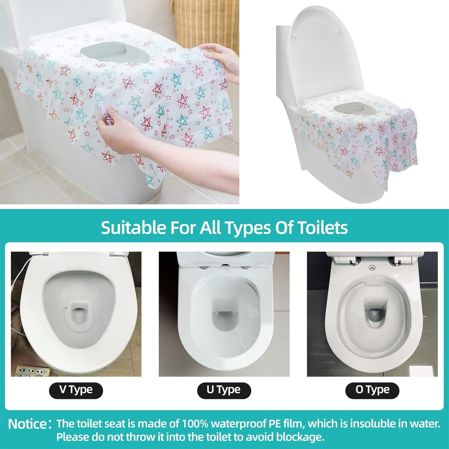 Toilet Seat Covers Disposable 20 Pack, Individually Wrapped Toilet Seat Shields Travel Accessories for Adults Kids with Non-Slip Adhesives, Potty Shields, Airplane, Waterproof