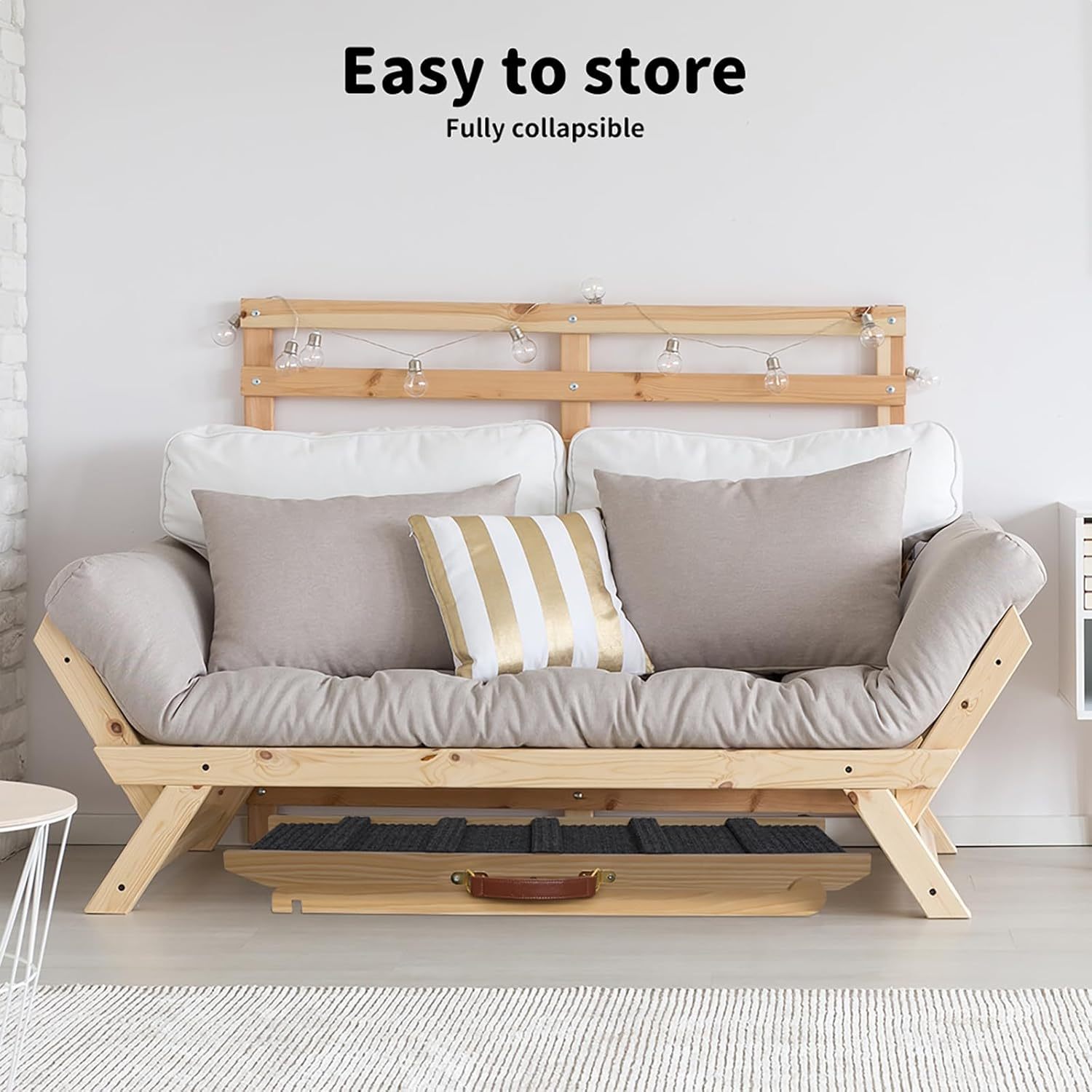 Pawz 100Cm Pet Ramp for Bed,5 Adjustable Height Dog Stair for Couch,Dog Ramp for High Bed Small Large Dog, Natural Wooden Folding Portable Cat Ramp Sofa，Non Slip Carpet Surface,Pu Handle,90Kg Capacity image number 2