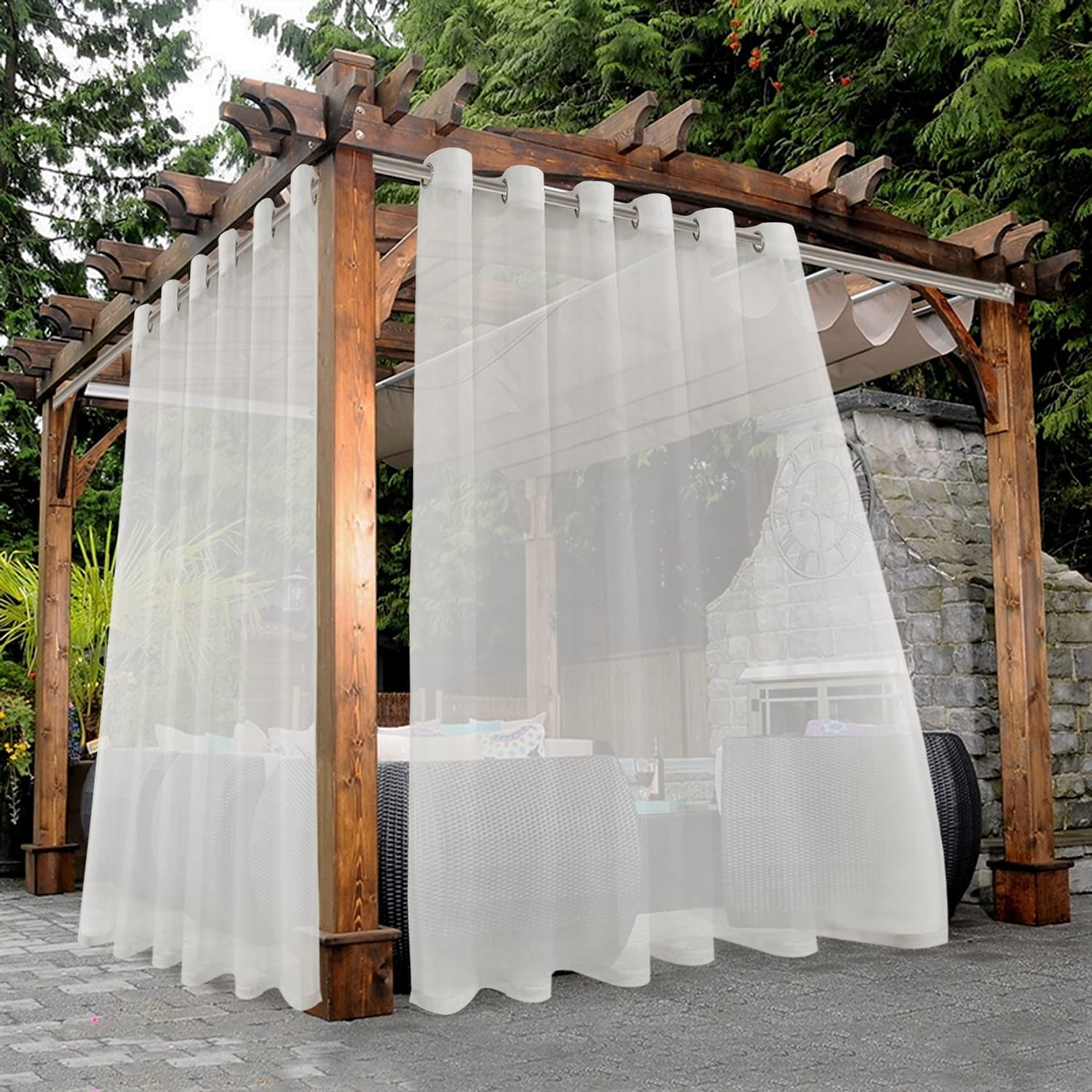 BONZER Sheer Outdoor Curtains for Patio Waterproof - 2 Panels Grommet Indoor Voile Sheer Curtains for Living Room, Bedroom, Porch, Pergola, Cabana, 54 X 84 Inch, Beige