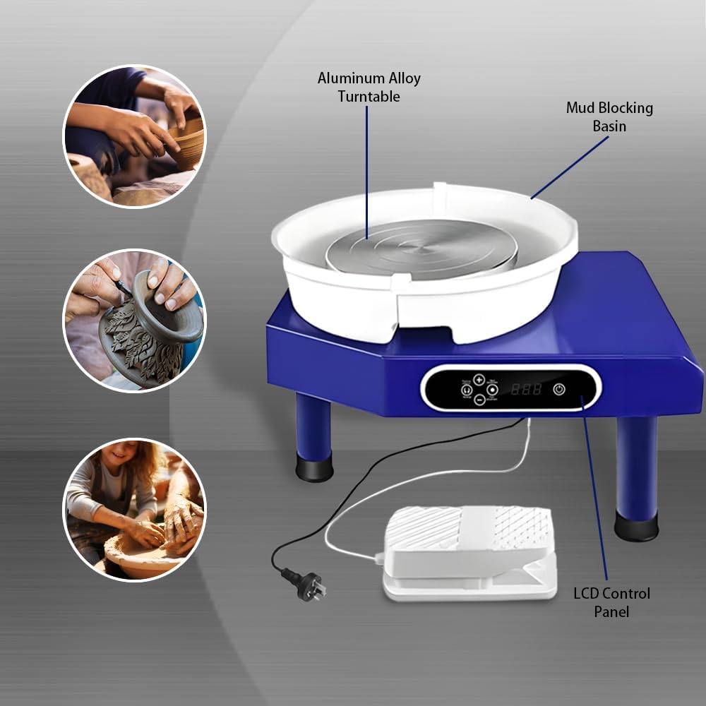Alston 9.8Inch Electric Pottery Wheel Machine 1200W Adjustable Speed Pottery Wheel, Foot Pedal Control Ceramic Pottery Forming Wheel, Ceramic Crafts DIY Clay Tool with Detachable Basin, AU Plug image number 3
