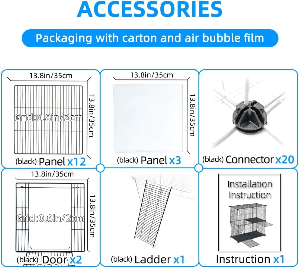 Cat Cage,Portable Metal Wire Mesh Grid Density Detachable Outdoor & Indoor Enclosure with Ladders,Cat Exercise Crate for Kitty,Puppy,Rabbits and Small Animals (Black, 2 Tier & 2 Doors) image number 4