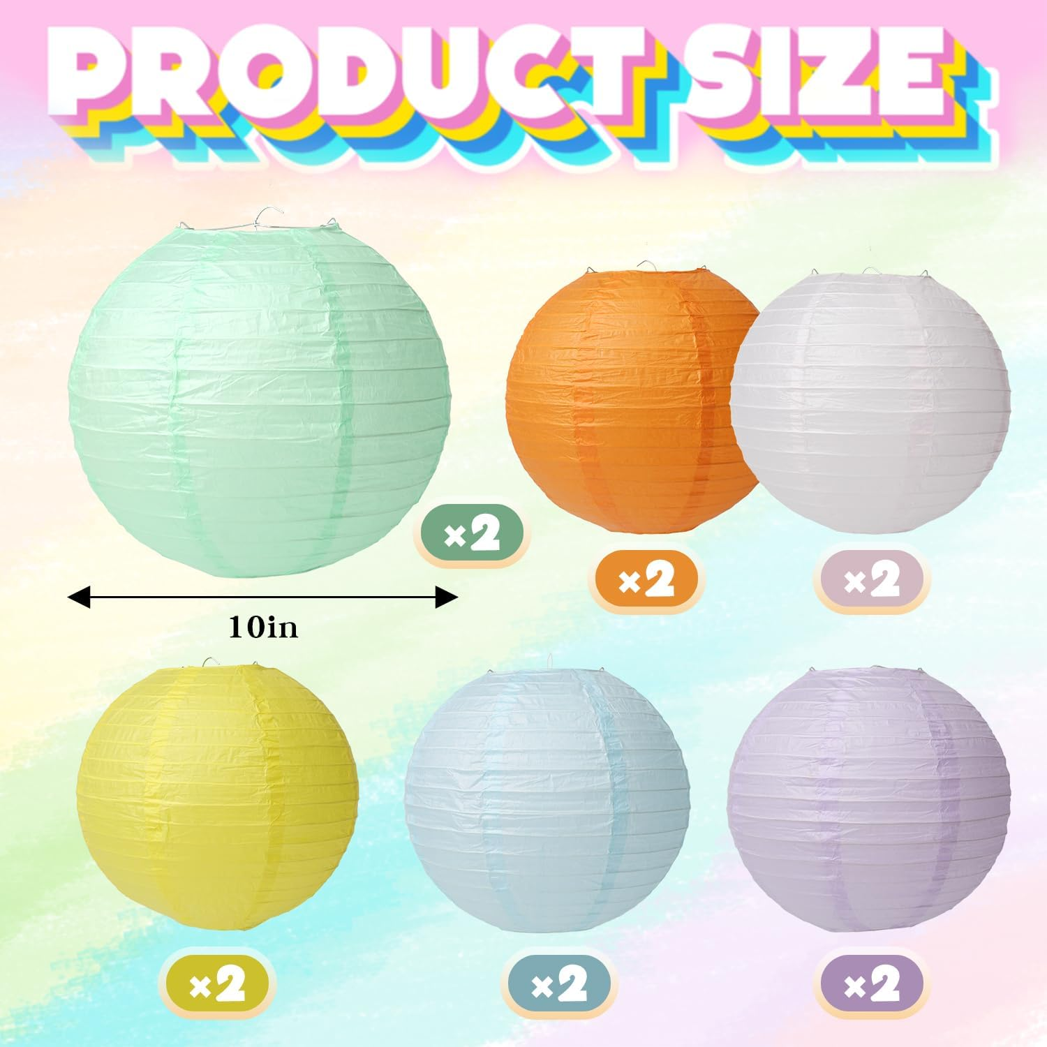 12PCS Circular Macaron-Colored Hanging Paper Lanterns, 10 Inches Pastel Colorful Paper Lanterns Party Decorations for Birthday Party, Wedding, Engagement, Classroom Decor - Orange image number 3