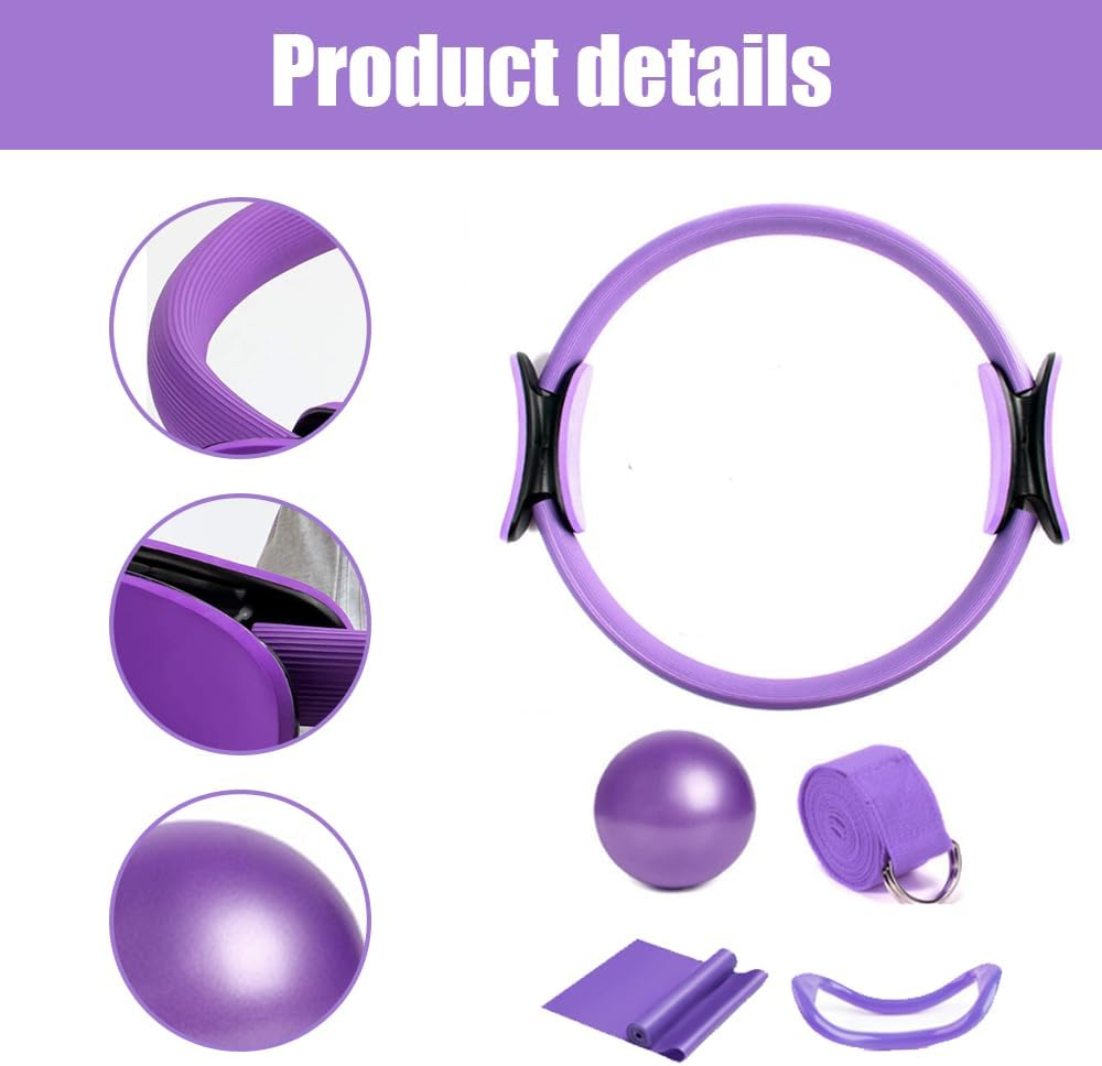 Pilates Ring Circle Set of 5,Sports Equipment,Extension Aid Band,Strength Training,Yoga Ring,Fitness Kit,Inner Thigh Exercise,For Home Workouts image number 4