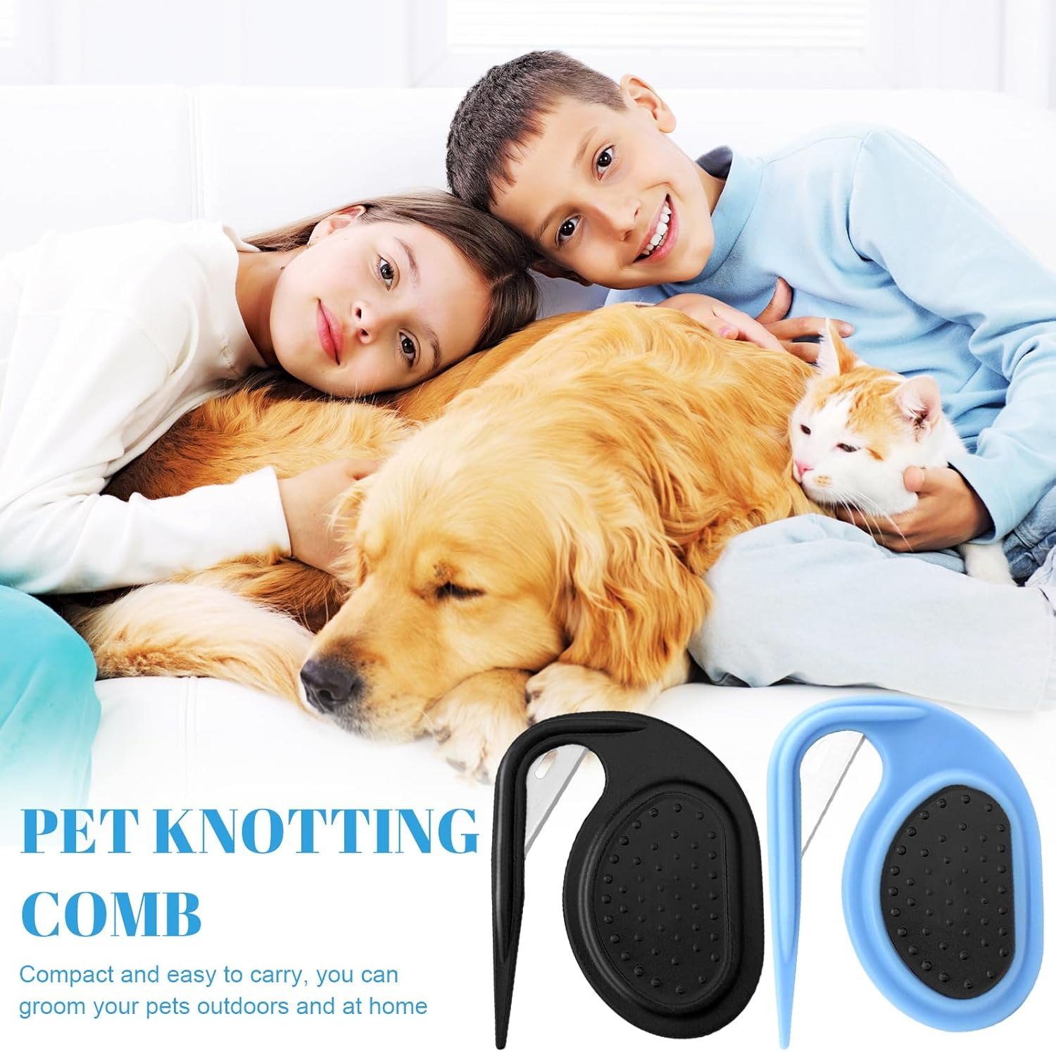 Pack of 2 Cat Dematting Knives, Knot Comb Hair Removal Tool, Pet Knotting Comb, Dematting Knife Cat with Steel Blade, Grooming Cat, for Removing Matted and Loose Hair image number 6