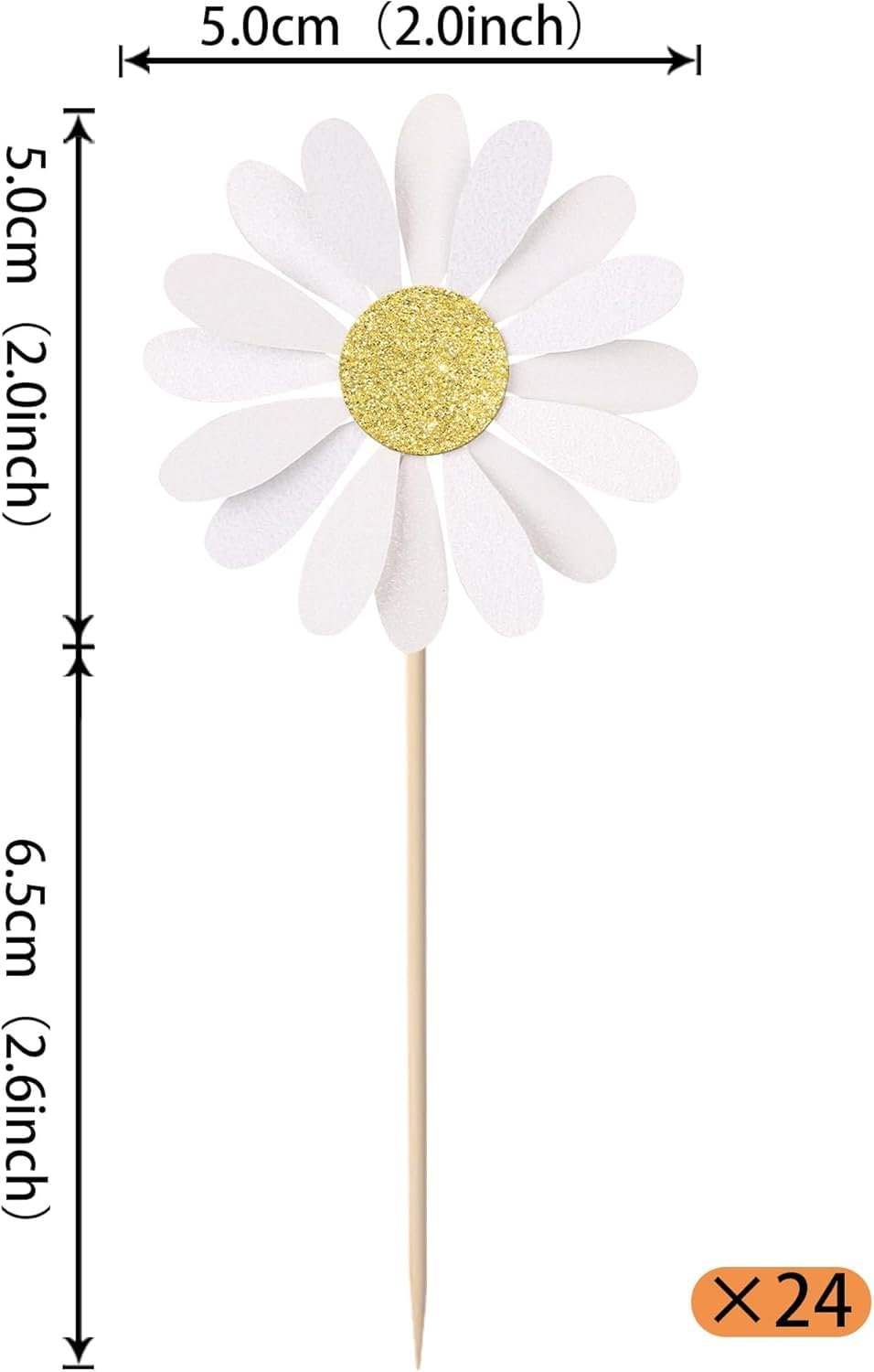 SYKYCTCY 24 Pack Daisy Cupcake Toppers Glitter White Daisy Flower Cupcake Picks Spring Daisy Flower Cake Decorations for Chrysanthemum Theme Birthday Kids Baby Shower Party Supllies (#1) - 2 image number 4