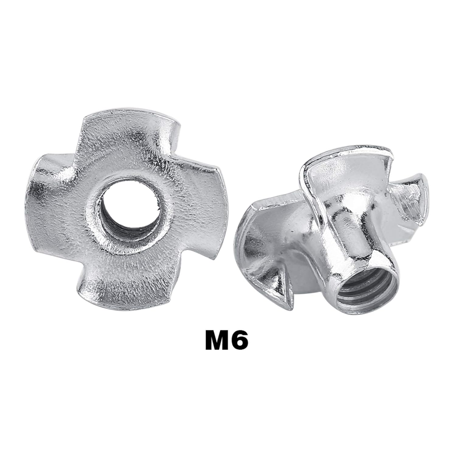 M3-M8 T Nuts Set,Zinc Plated Carbon Steel T Nut Four-Pronged Tee Nuts for Woodworking Furniture (M6 (50 Pcs/Pack)) image number 5
