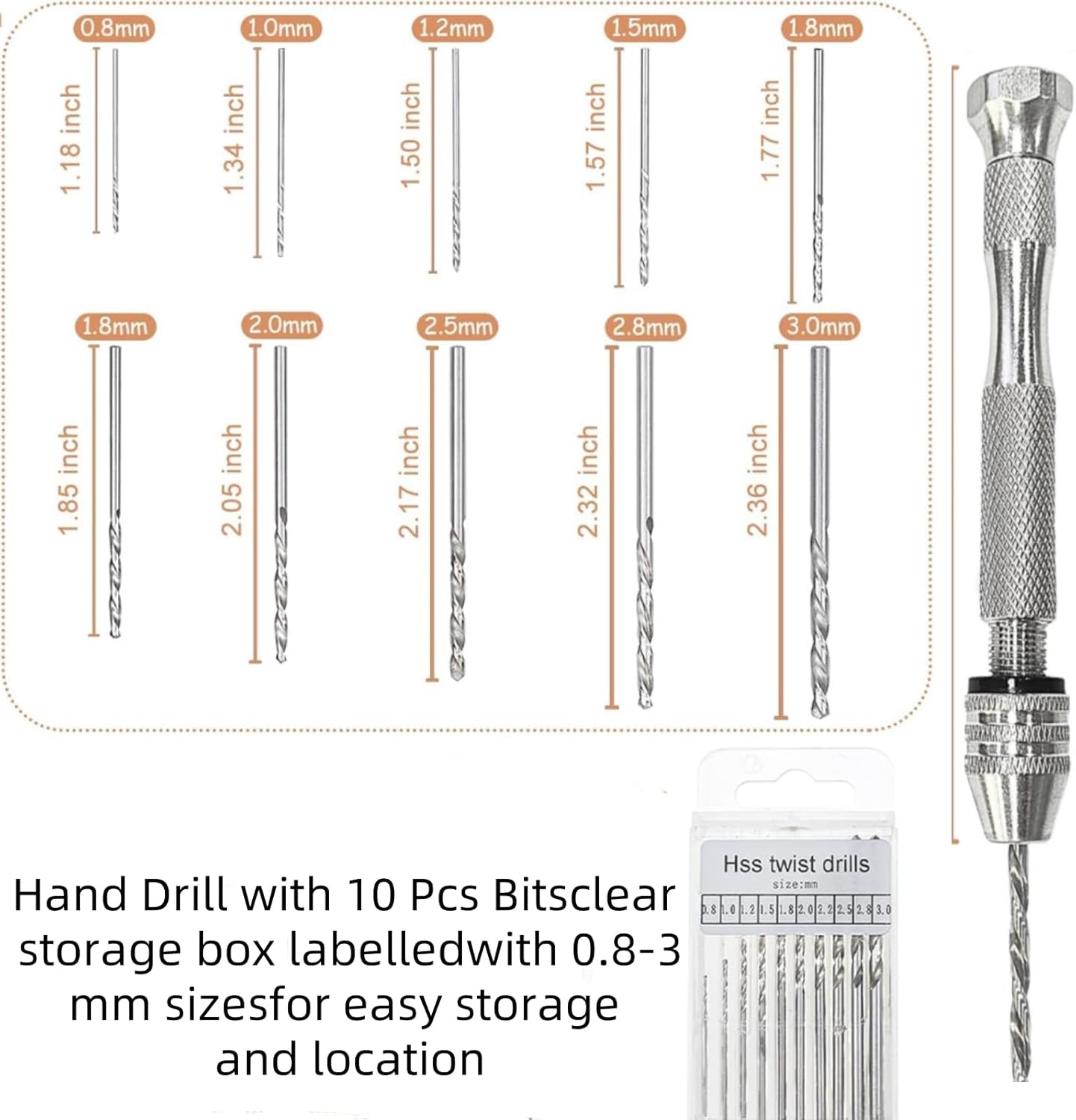 Suytvenxau Pin Vise Drill Kit Mini Manual Drill with 10 Bits for Resin Crafts Jewelry DIY Wood Clay Model Precision Drilling Tools for Detail Work image number 1