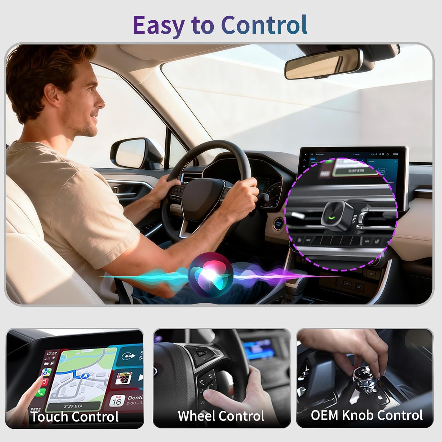 Wireless Carplay Adapter for [Iphone & Android], 50% Smaller, Ultra Compact, Fast & Stable Seamless, 5Ghz Wifi, Plug & Play, Wired to Wireless, 2 in 1 Android Auto Adapter for 2016+ Cars image number 6