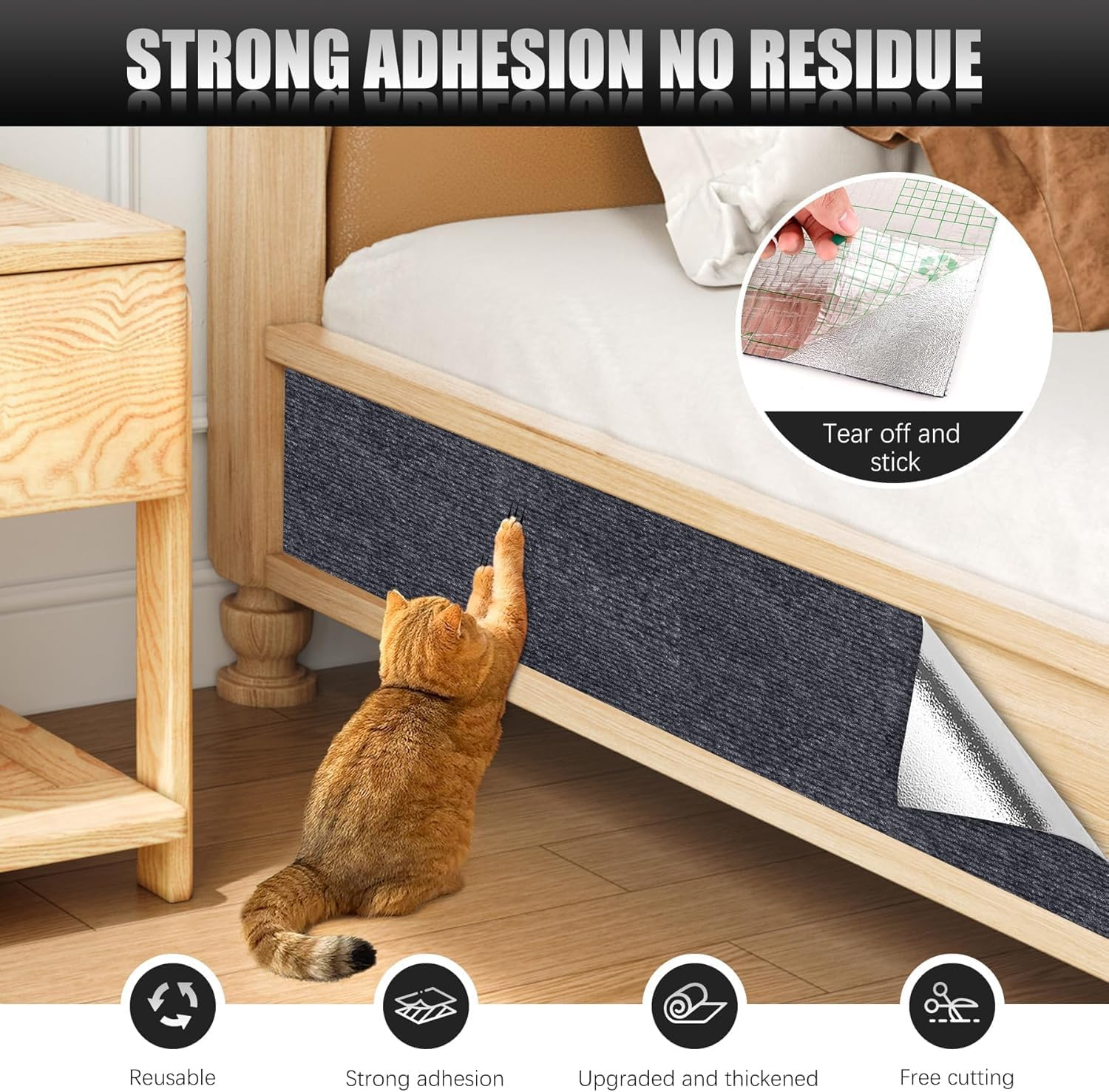 2PCS 39.4"X15.8" Self-Adhesive Cat Scratch Mat,Cat Furniture Protector for Sofa,Couch, Wall,Cat Tree, Trimmable DIY Cat Scratcher Pads, Anti-Scratch Cover for Cat Tower Replacement image number 5