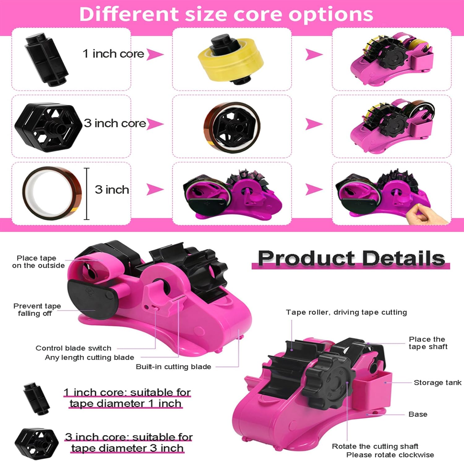 Heat Tape Dispenser, Multiple Roll Cut Heat Tape Dispenser Sublimation to Precut 1.4'' Pieces for Heat Press, 1+3'' Core, Semi-Automatic Heat Transfer Tape Dispenser with Compartment Slots (Navy Blue) image number 3