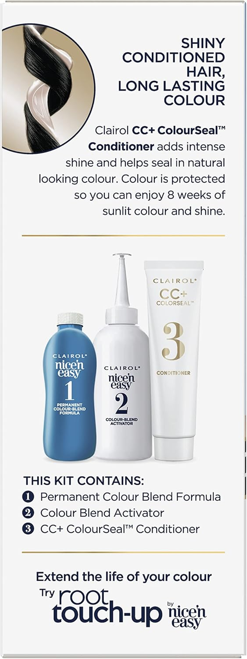 Clairol Nice 'N Easy Permanent Hair Colour 2 Natural Black, 100% Grey Coverage, Natural Looking Hair Colour