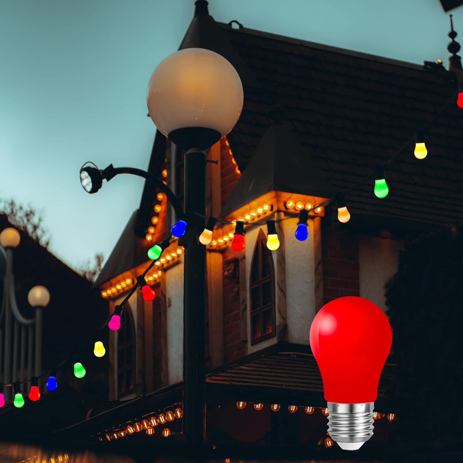 Belaufe LED Colourful Light Bulbs E27 3 W, E27 Coloured LED Bulbs, Decorative LED Lamp Outdoor, 220 V AC, Mixed Colours, Red, Green, Blue, Yellow, Orange, Pack of 20 image number 3