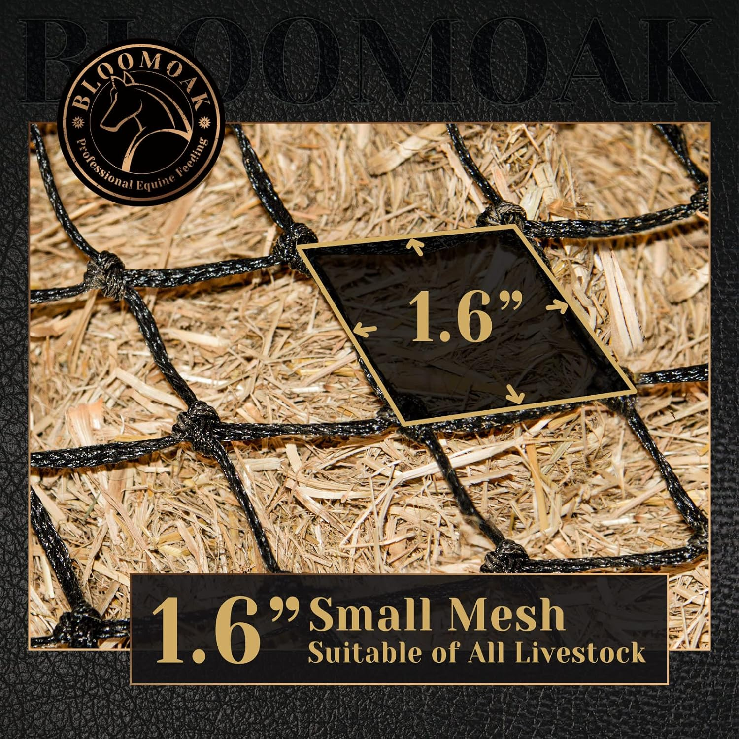 Bloomoak Slow Feed Hay Net for Horses, Durable Black PE, Fits 2 Hay Bales (91X46X46 Cm), Extends to 127 Cm, 4 Cm Holes image number 5