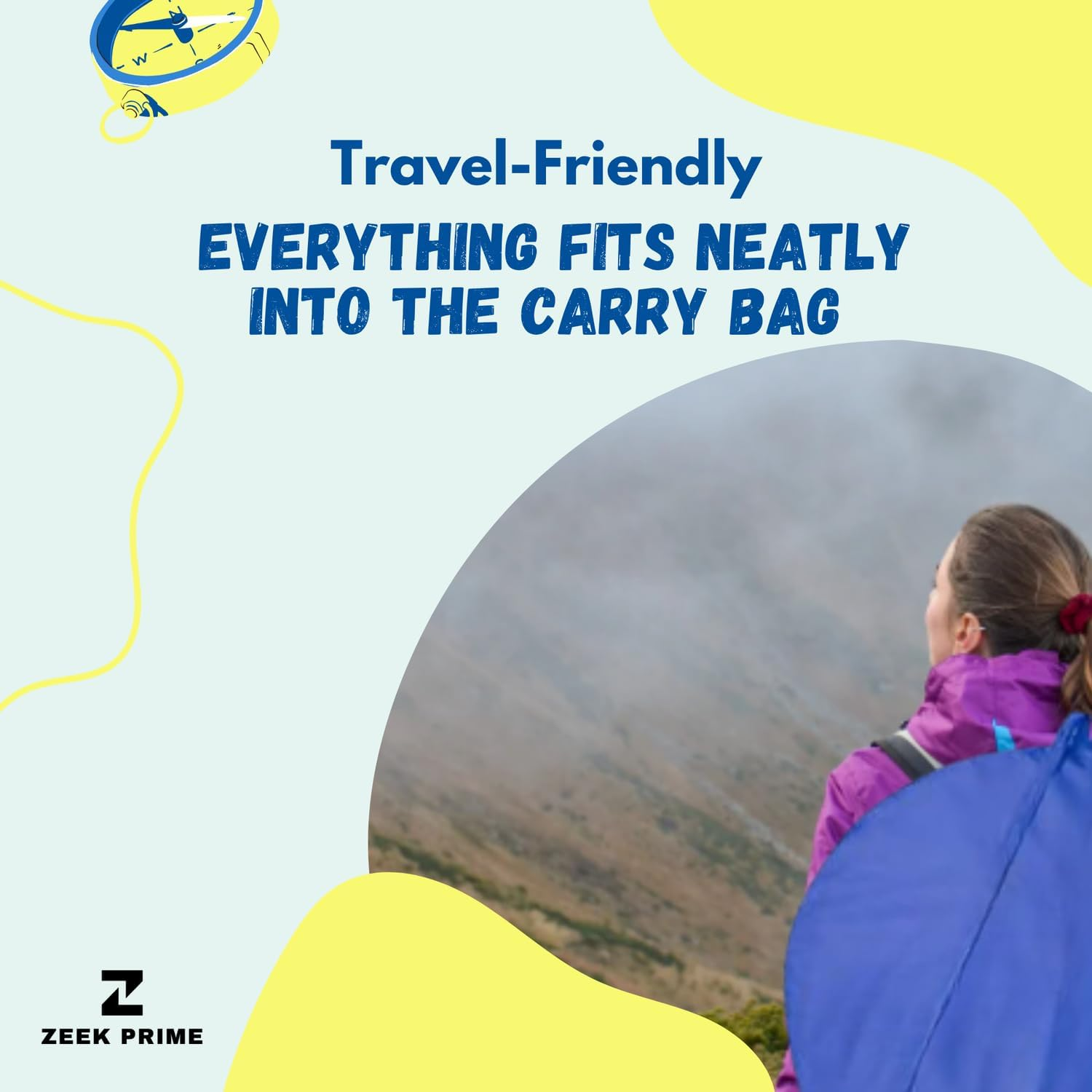 ZEEK PRIME - Camping Waterproof Pop-Up Tent with Two Windows &ndash; Portable Outdoor Privacy Shelter for Shower, Toilet & Changing | 170T Polyester, Lightweight Single & Double Sizes with Carry Bag &ndash; Blue image number 6