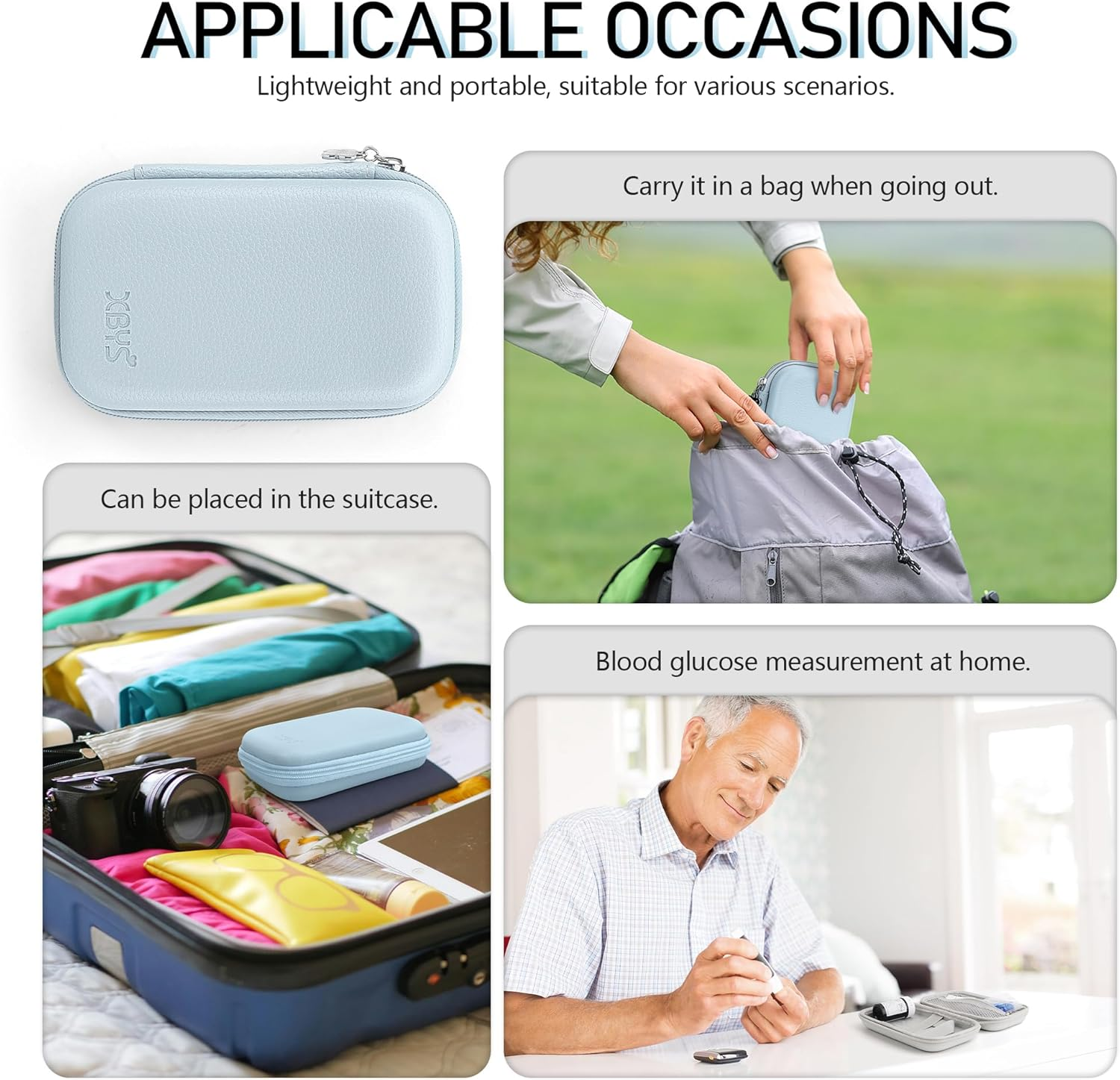 Hard Shell Diabetic Monitor Case, Glucose Meter Kit Storage Organizer, Diabetes Travel Bag for Glucometer, Supplies, Blood Sugar Test Strips, Lancets & Syringes (Blue, Medium) - Blue image number 2