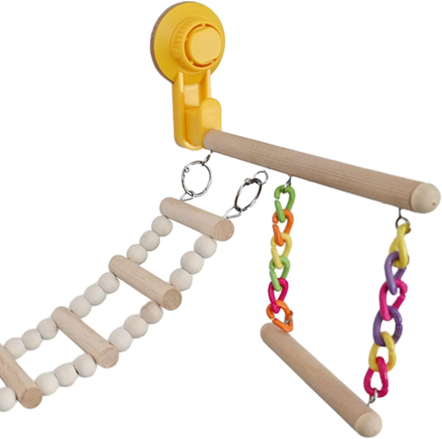 Perfk Suction Cup Wood Perch Toy Activity Center Birdcage Accessories Window and Shower Perch Toys Ladder for Bluebirds Cockatiel