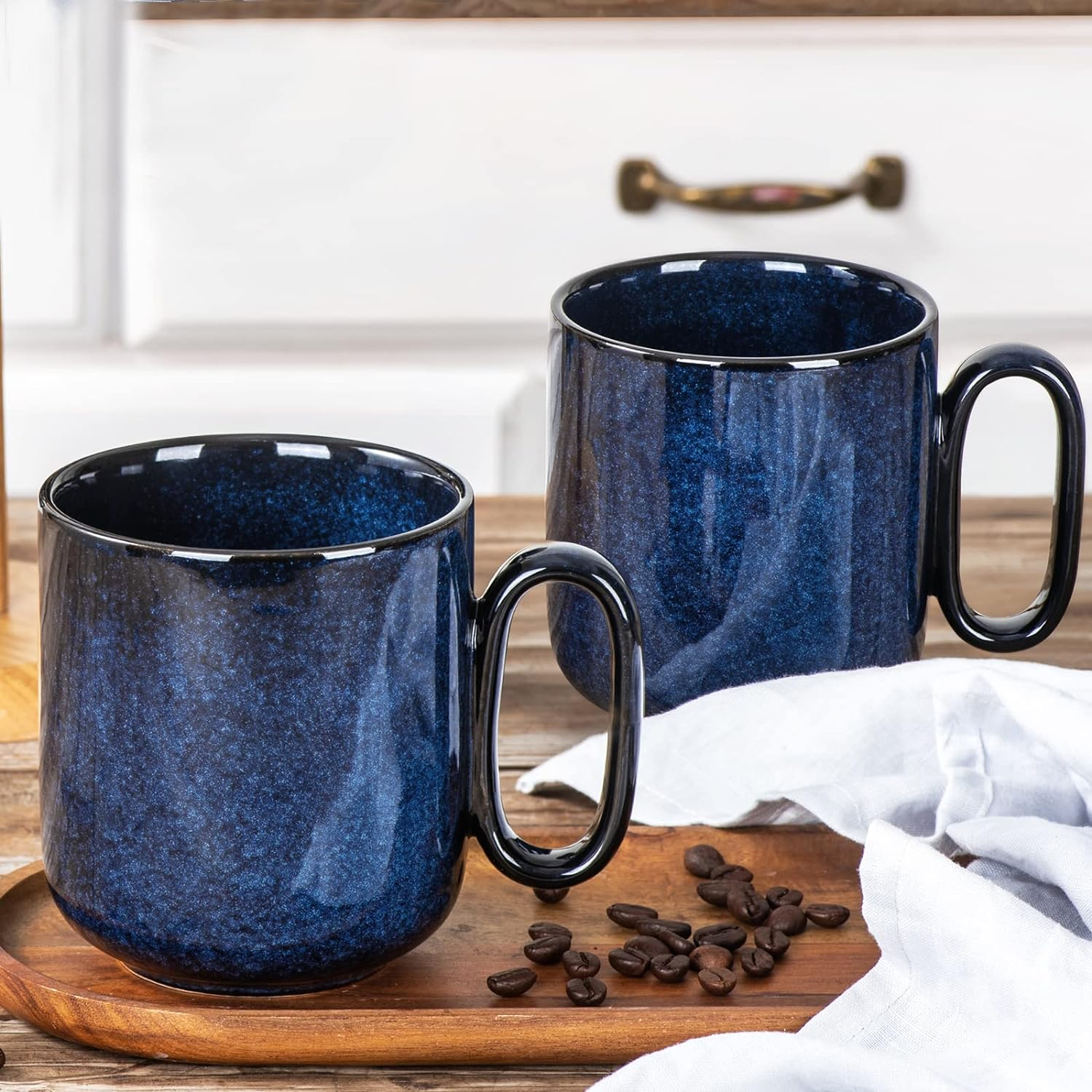 Vicrays Ceramic Coffee Mug Set - 18 Ounce Large Stoneware Mug for Men Women - Unique Glazed Porcelain Mugs with Handle for Coffee Latte Tea Milk Cocoa - Set of 4 (Blue) image number 1