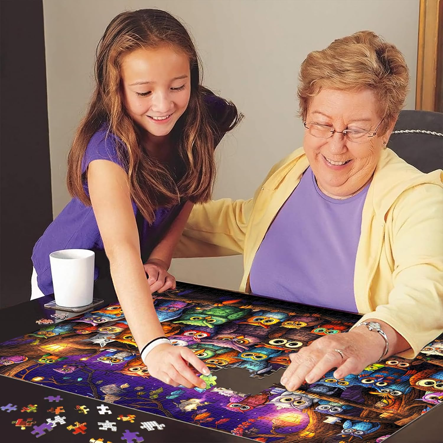 HUADADA Jigsaw Puzzles for Adults 1000 Pieces, Puzzles for Adults 1000 Piece, Challenging Game Toys, Impossible Puzzle, Family Decoration Puzzle - Owl Family image number 5