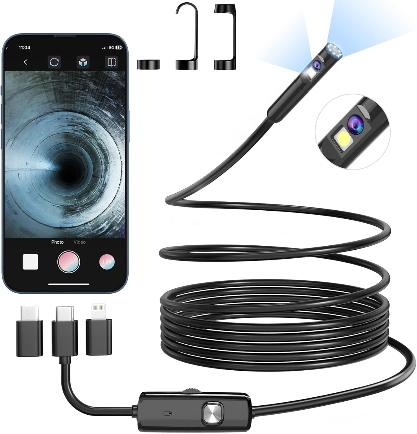 Bluefire USB Endoscope Camera, 3MP HD Dual Lens Industrial Borescope, IP67 Waterproof USB Inspection Camera with 9 Adjustable LED Lights for Smartphones/Tablets(3.5M)