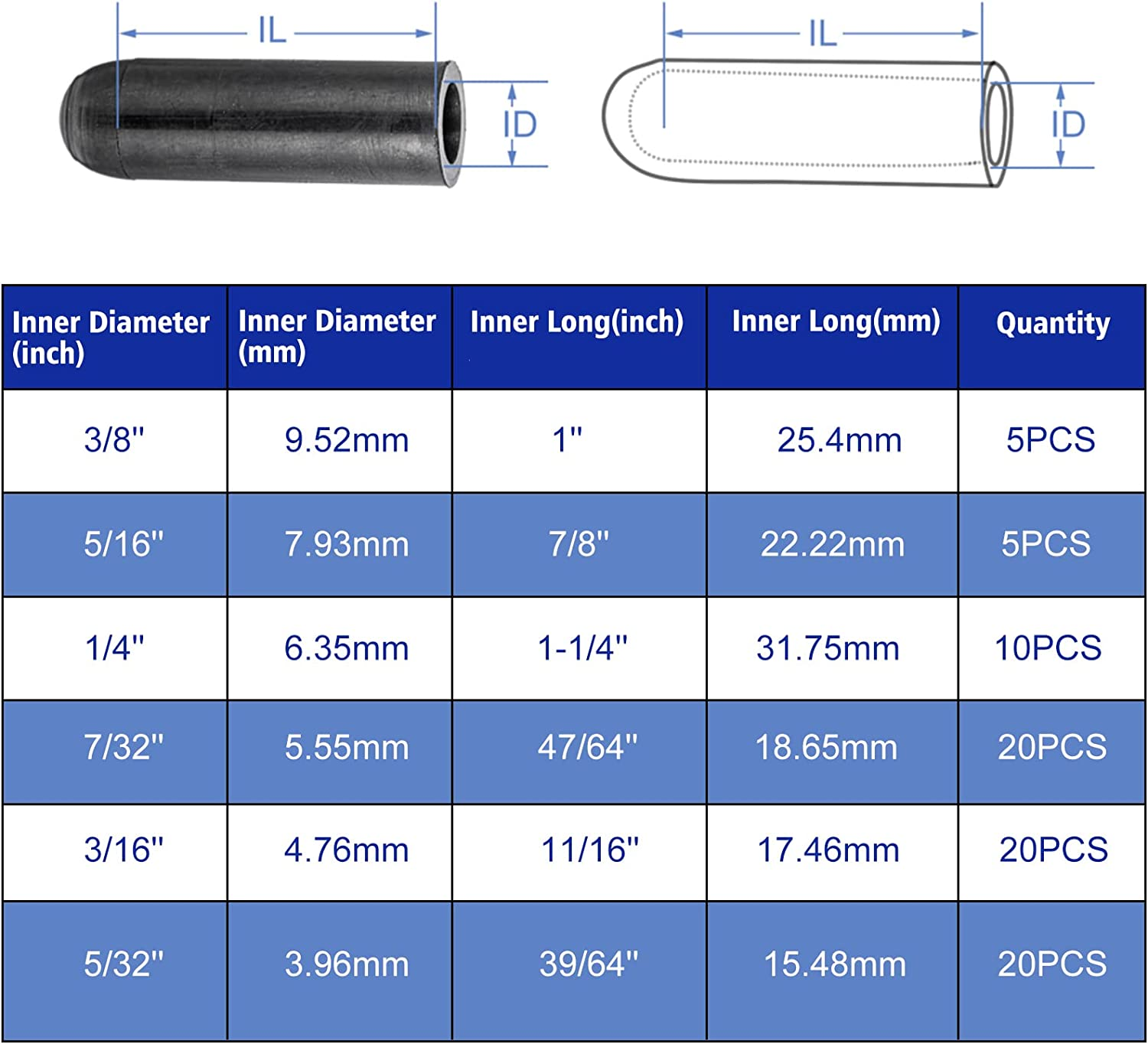 BUSY-CORNER 80 Pieces Vacuum Cap Assortment, Rubber, Dropper ID from 5/32" to 3/8" Sizes, Hose Caps Kit for Carburetor, Manifold (Black) image number 2