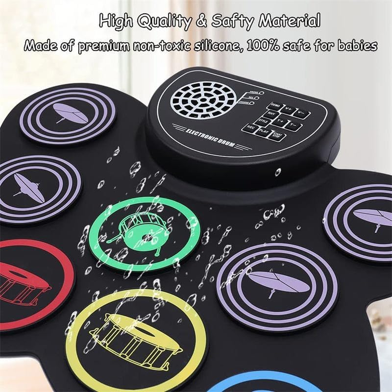 Electronic Drum Set, 9-Drum Practice Pad with Headphone Jack, Roll-Up Drum Kit Machine with Built-In Speaker Drum Pedals and Sticks 10 Hours Playtime, Great Birthday Holiday Gifts for Kids image number 1