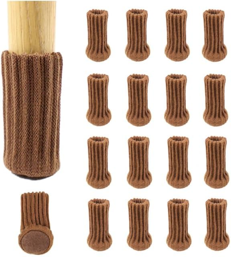 Aoozleny 16Pcs Furniture Leg Socks, Coffee Knitted Protectors Chair Leg Cover, High Elastic Chair Leg Coversmoving Easily and Reduce Noise Wood Floor Protectors, Brown