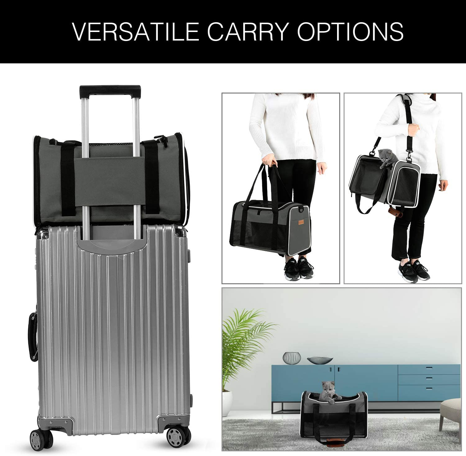 Akinerri Airline Approved Pet Carriers,Soft Sided Collapsible Pet Travel Carrier for Medium Puppy and Cats