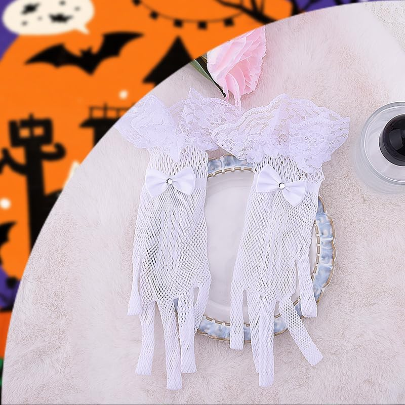 Halloween Costumes Accessories Gloves for Girls Women Gothic Vintage Tea Party Gloves for Wedding Christmas Birthday Outfits - Black image number 6