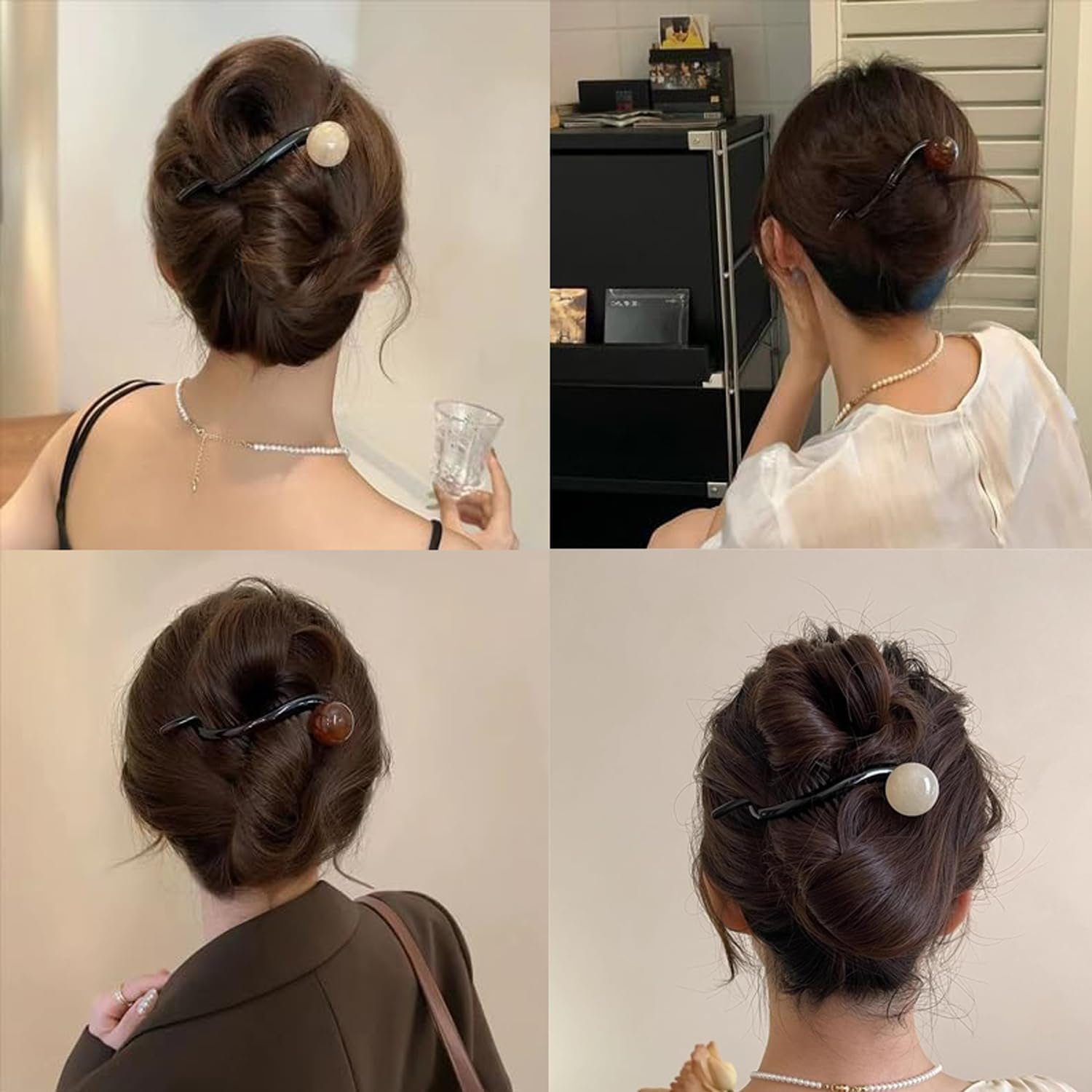 6 Pcs Pearl French Twist Hair Pins, Banana French Pearl Hair Clips, Elegant French Pearl Hair Claw Clips for Women Girls Hair Accessories image number 2