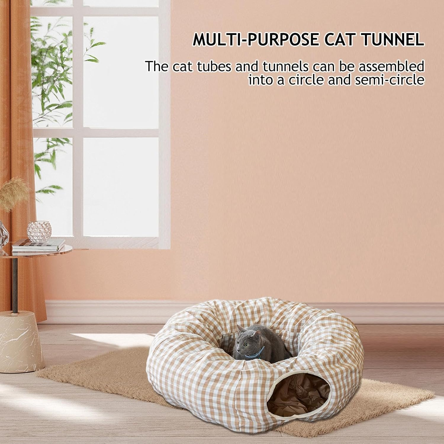 Cat Nest Tunnel | Foldable Cat Nest Toy Sleeping Cave with 2 Entrances | Washable Bed Donut Toy for Bedroom, Pet Store, Living Room, Garage image number 3