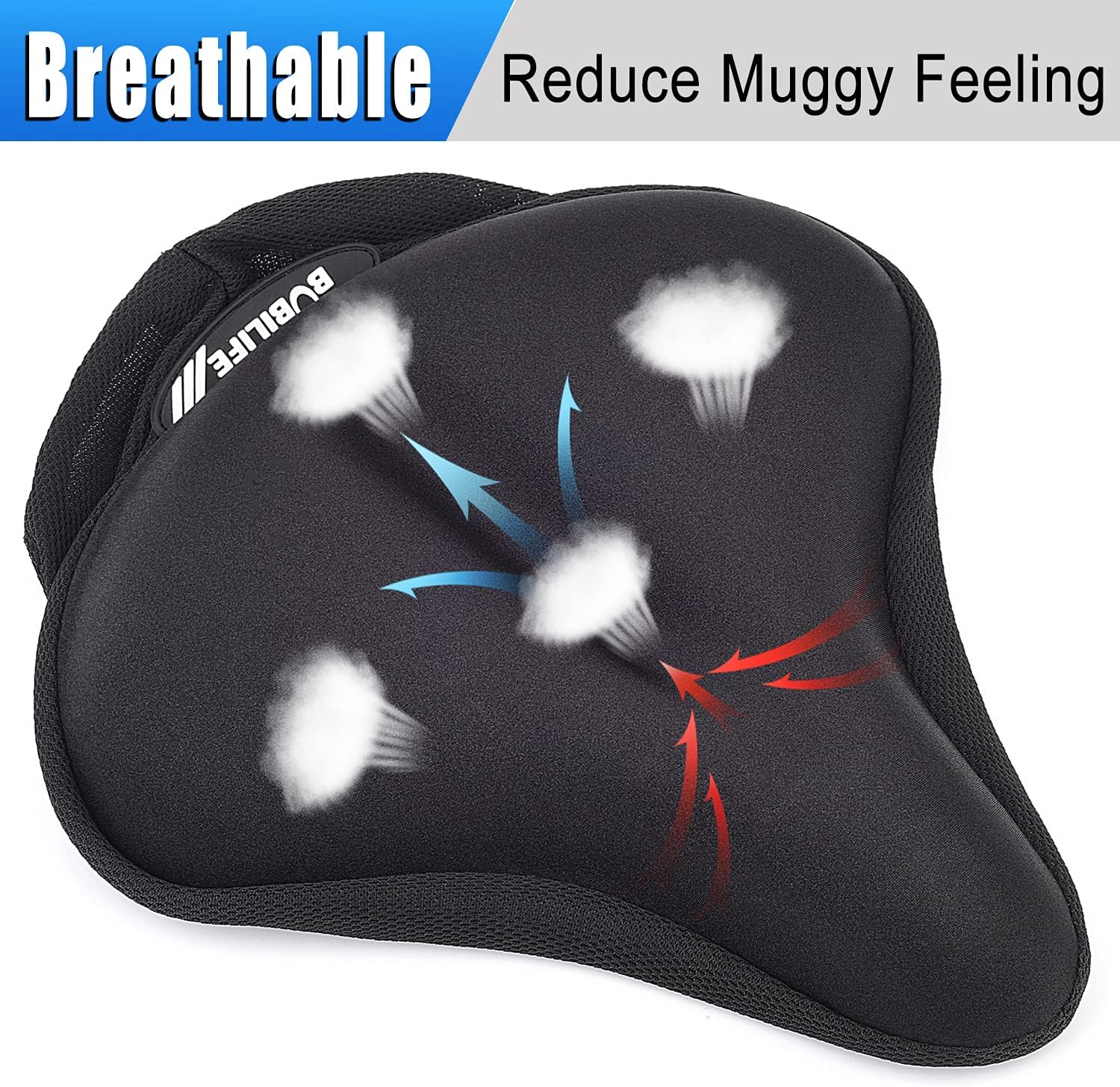 Thick & Wide Gel Bike Seat Cushion Cover Pad with Rainproof Cover - Comfortable Silicone Gel Memory Foam Bicycle Saddle Seat Cushion Cover Pad with UV Protection Waterproof Cover