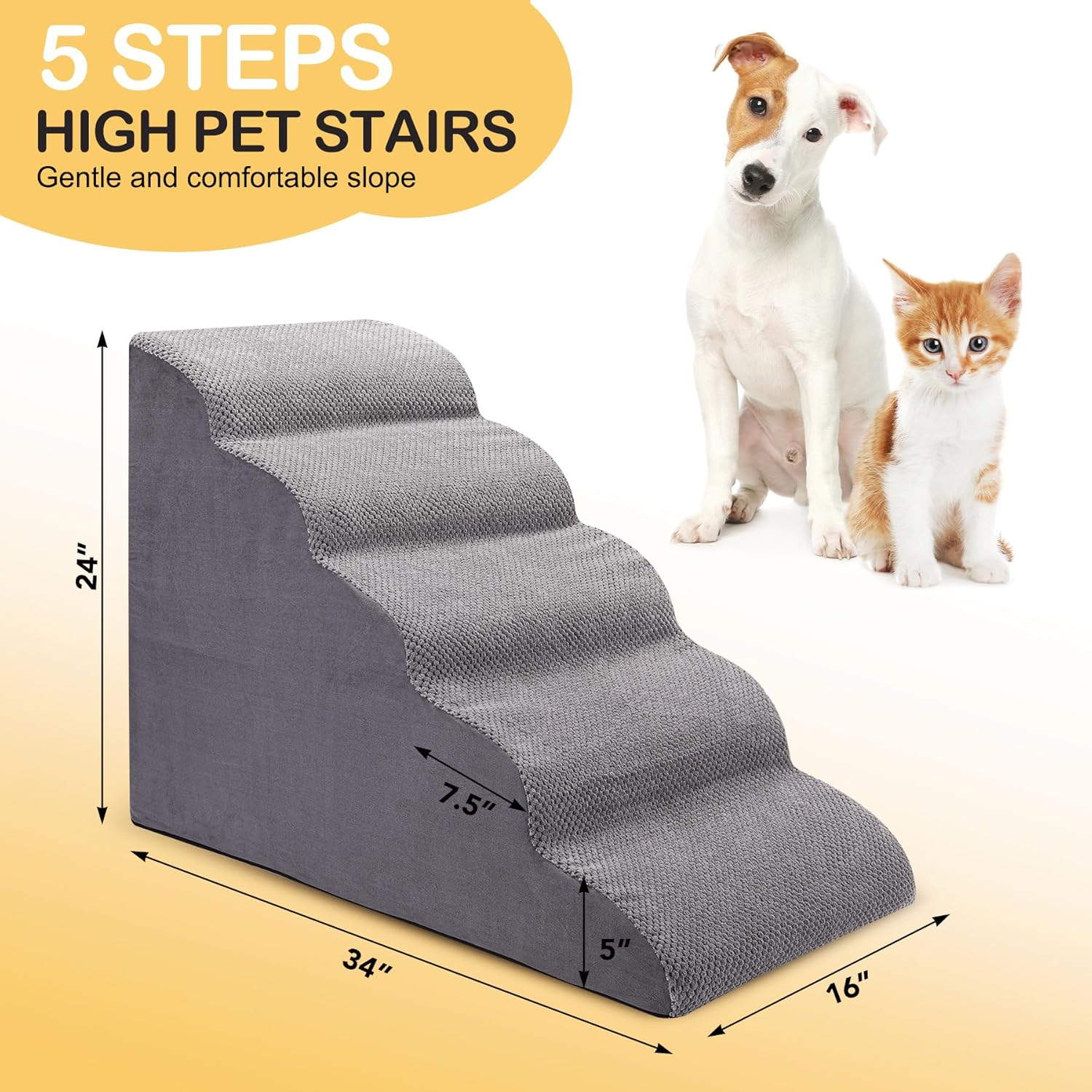 Ciwivoki Stairs for Small Dogs, 5-Step Pet Steps for Couch and High Bed, Non-Slip 24" High Sofa Foam Ramp - Best for Small Pets, Older Dogs, Cats with Joint Pain image number 5
