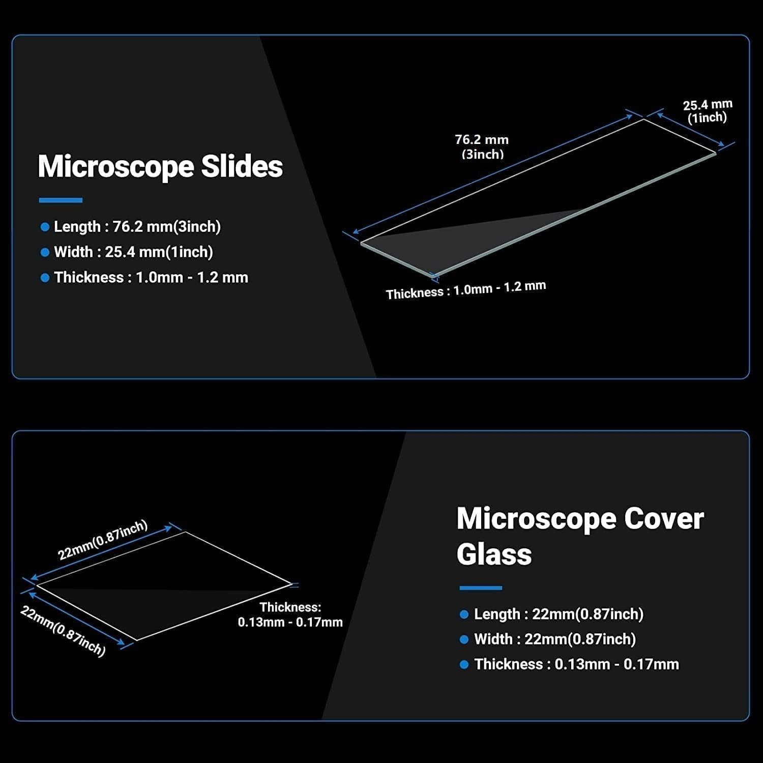 FOUR E'S SCIENTIFIC Microscope Slides and Cover Slips with Plastic Droppers | 100Pcs Pre-Cleaned Microscope Slides | 200Pcs Microscopes Square Cover Glasses image number 5