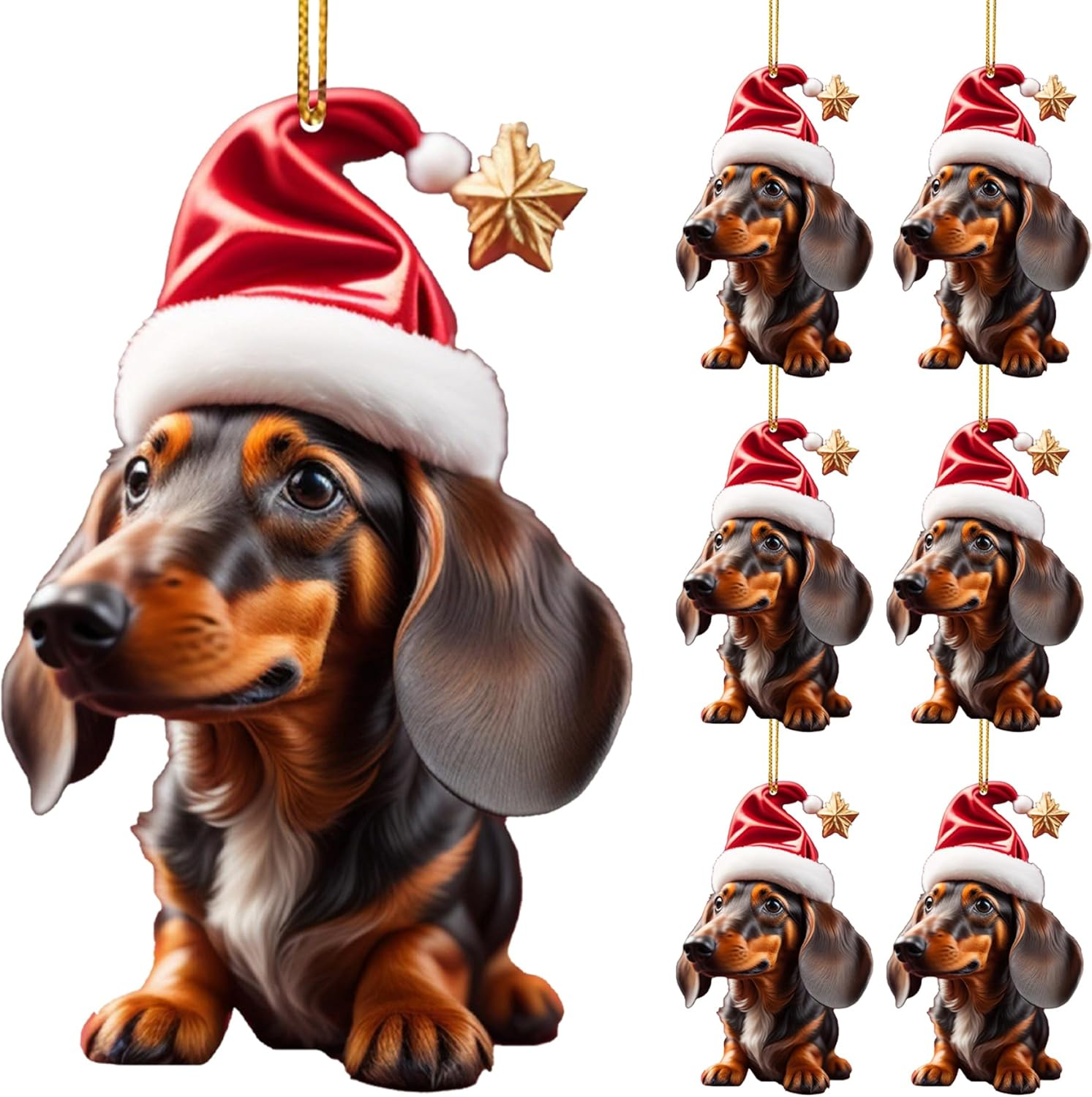 Dachshund Christmas Ornaments 7Pcs Hanging 2D 3.15In Acrylic Cute Vibrant Decor for Christmas Tree Wreath Garland Car Interior Type2 image number 2