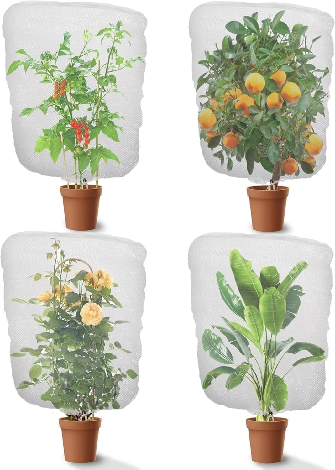 4 Pack Garden Netting Insect Bird Barrier Mesh with Drawstring Tomato Protective Cover Plant Bag for Vegetables Fruits Blueberry Flower from Insect Bird Eating image number 4