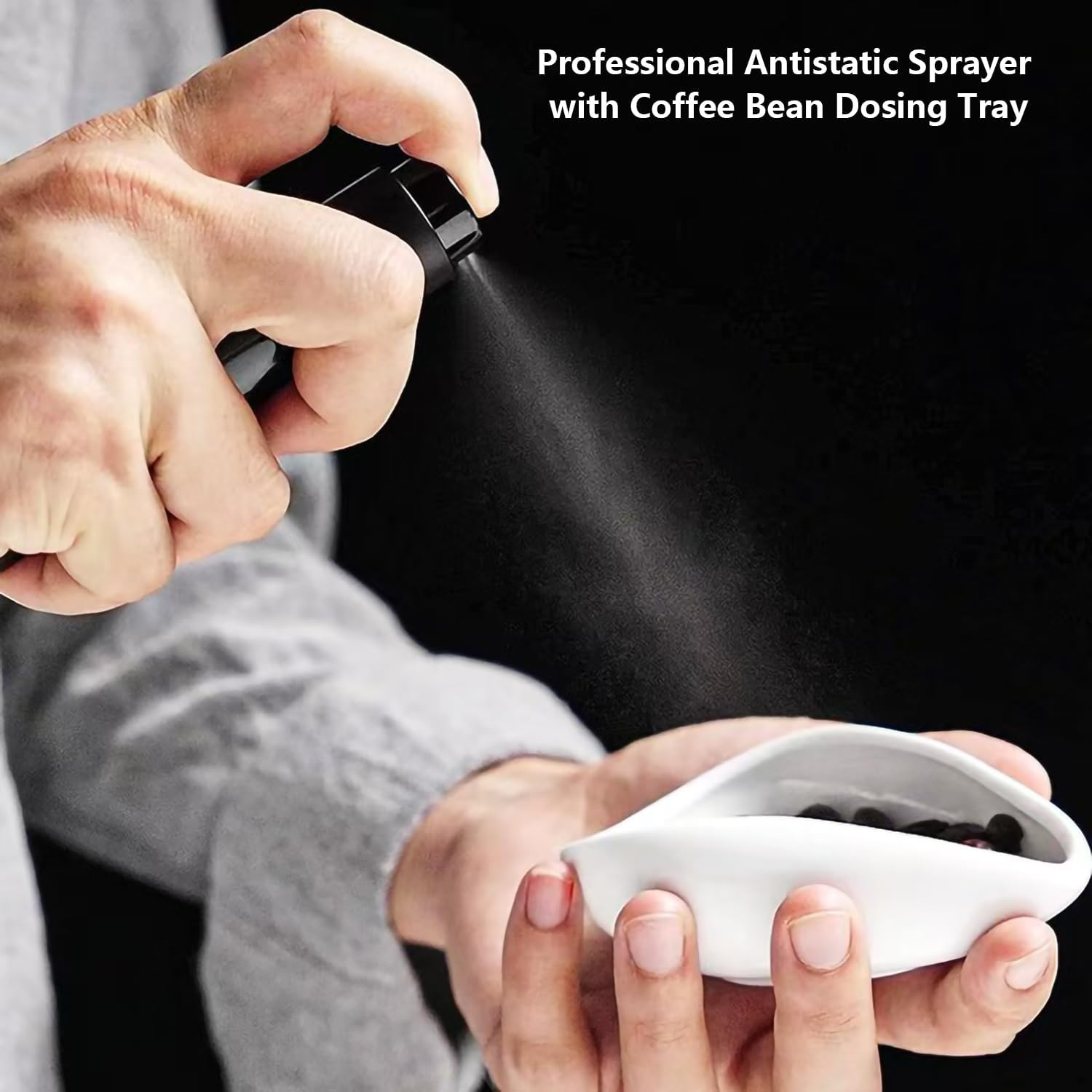 Coffee Bean Dosing Cup and RDT Spray Bottle Kit for Espresso Ceramic Ruffled Leaf Shaped Measuring Tray and Sprayer Set for Reducing Coffee Ground Static image number 3