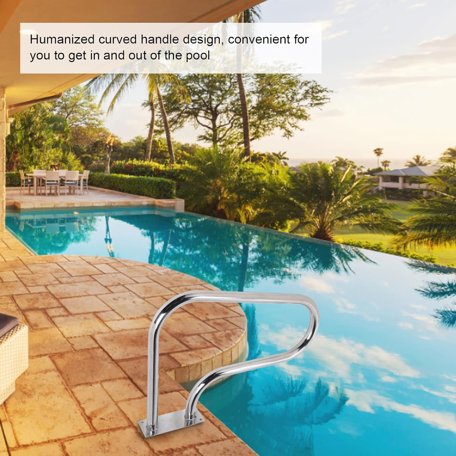 Alvinlite Pool Hand Rail,Swimming Pool Hand Rail with Quick Mount Base Plate Easy Mount Hand Grab Rail,Large Return to Deck Hand Rail for Pools,Spas,Ramps,Water Parks image number 2