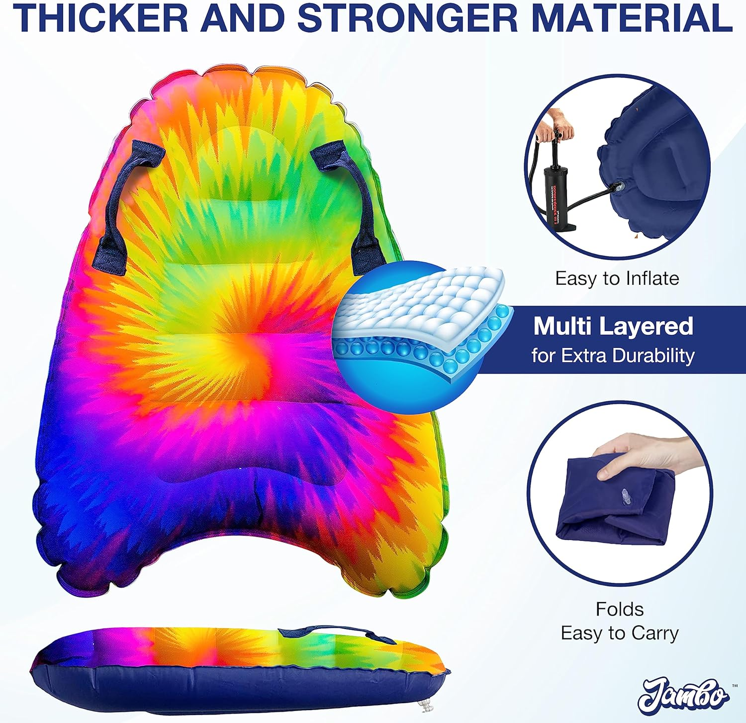 JAMBO Premium Inflatable Boogie Board for Beach, Pool or Water Slide, Nylon Fabric Swimming Boogie Boards, Pool Floats, Fun Pool and Beach Toys for Kids