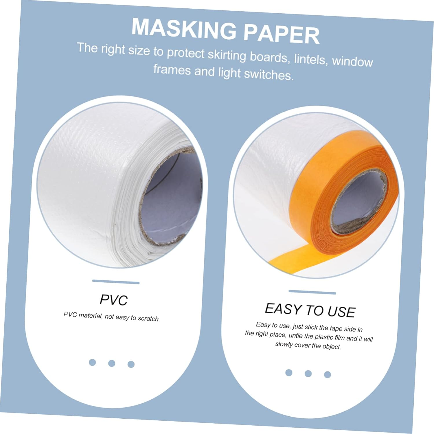 3 Rolls Masking Paper for Painting 20 Meters Auto Masking Film for Car Paint Furniture Protection Window Frames Light Household Appliances Picnic Mat Covering image number 5