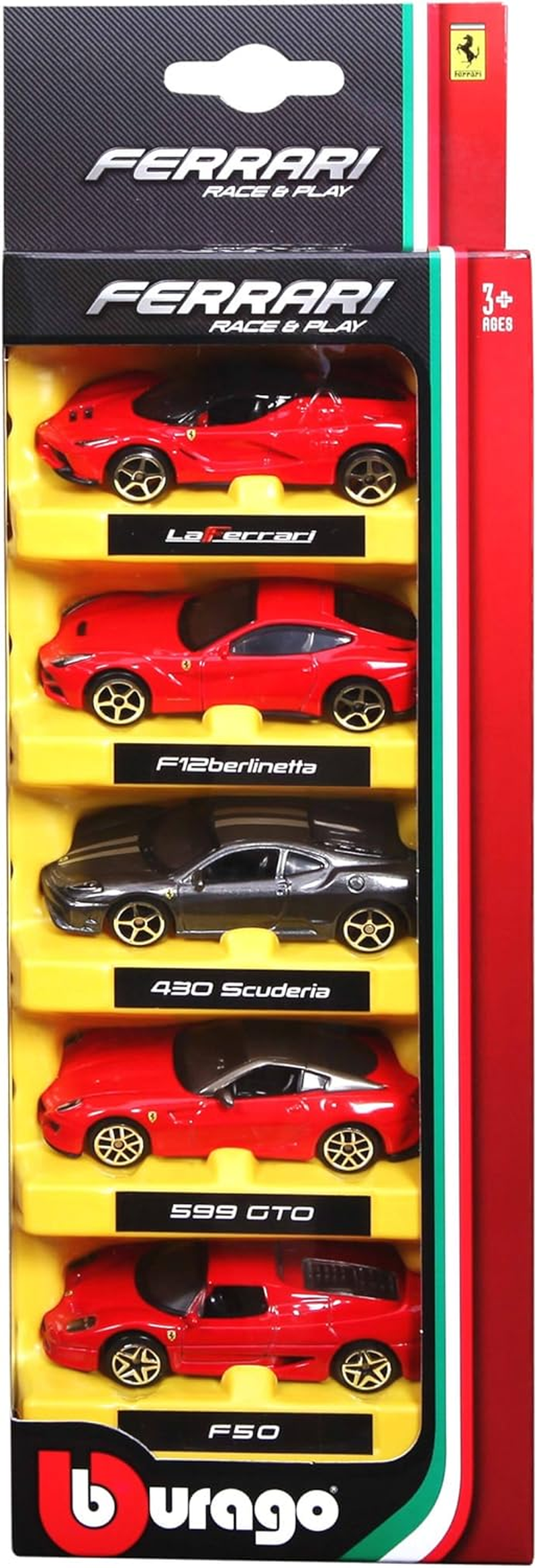 Bburago B18-56105 1:64 Ferrari Race and Play 5 Vehicle Pack, Assorted Colours image number 3