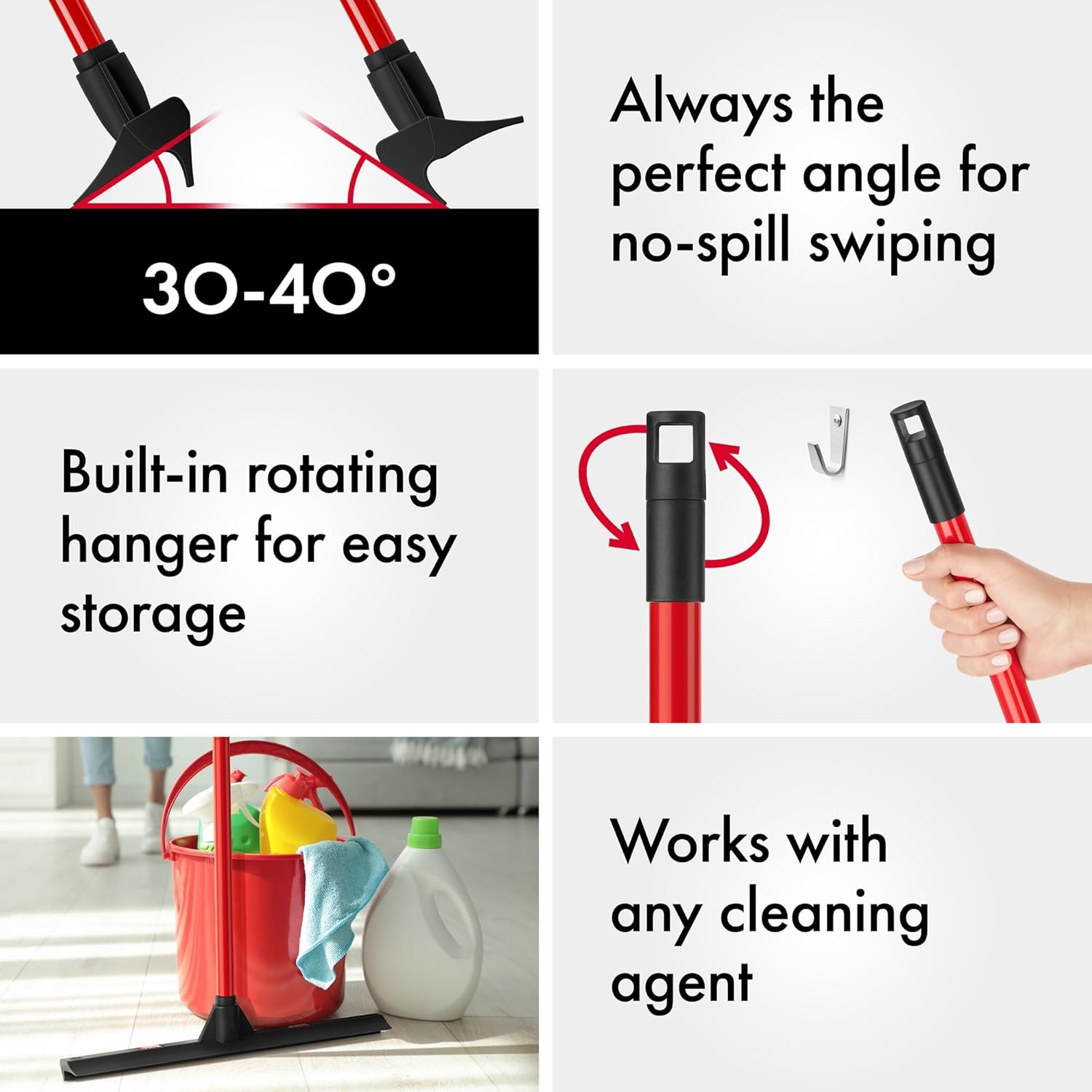 Tyroler Push & Pull Squeegee | 44Cm Rubber Head | 140Cm Anti-Rust Handle | 100% Natural Rubber | Aluminum 4-Piece Handle | Floor Squeegee Perfect for Hardwood, Marble, Tile, Garage, Indoor/Outdoor image number 2