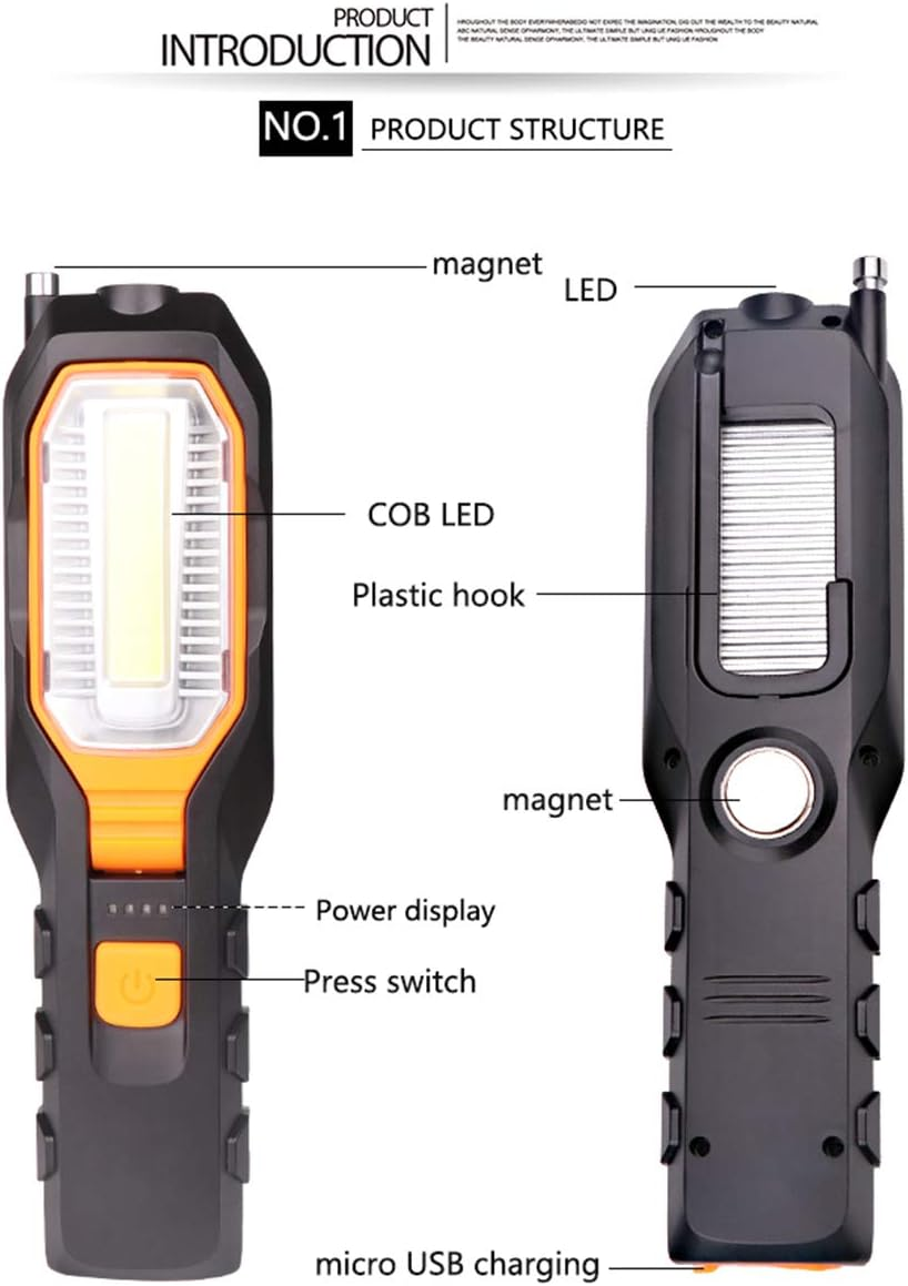 MODOAO Rechargeable COB LED Work Light, Magnetic USB Inspection Light, 700 Lumens, Black image number 3