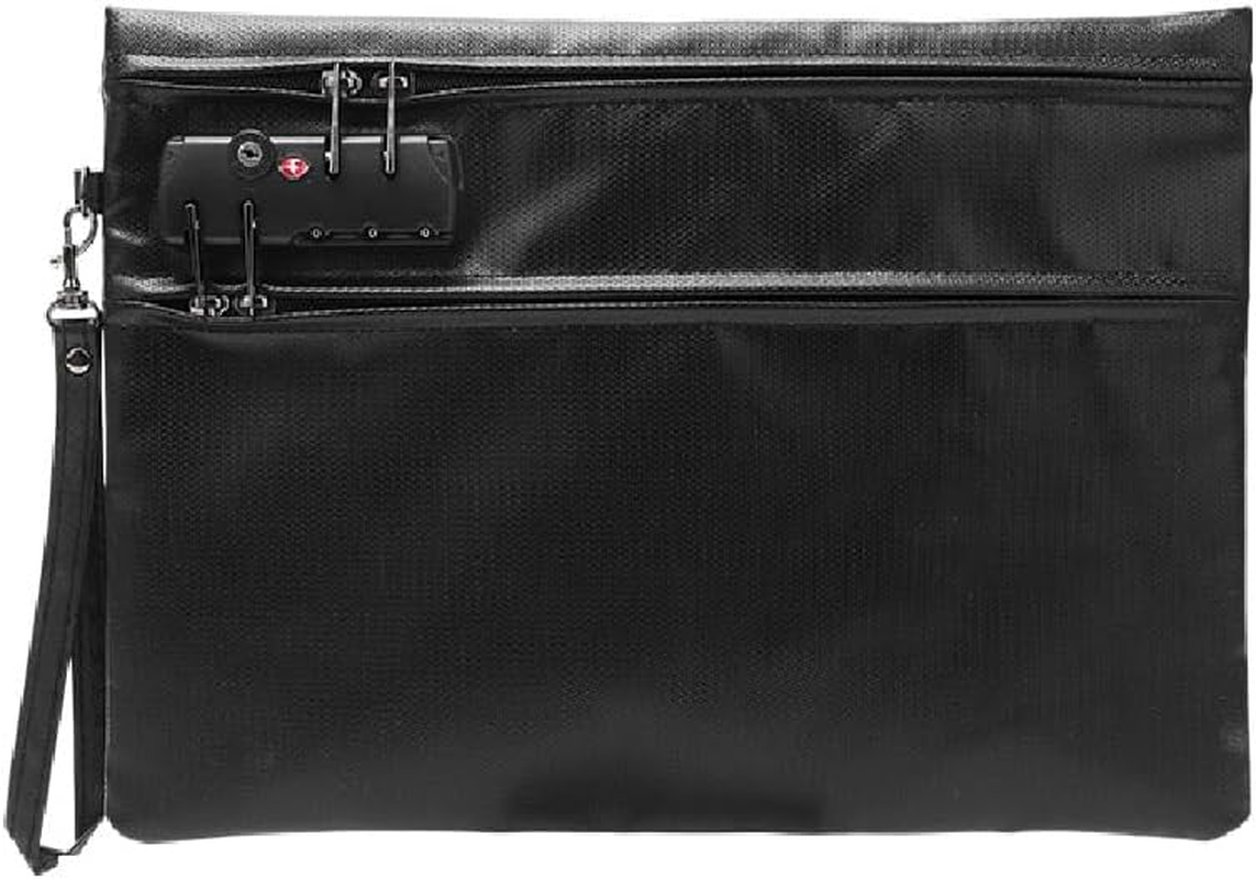 Fireproof Document Bag with Lock, 6400&deg;F 12-Layer Thermal Insulation, Fireproof Money Bag, 36 X 26 Cm, Double Zip Compartment, Fireproof Bag for Cash, Passport, Receipt, Valuables, Black image number 6