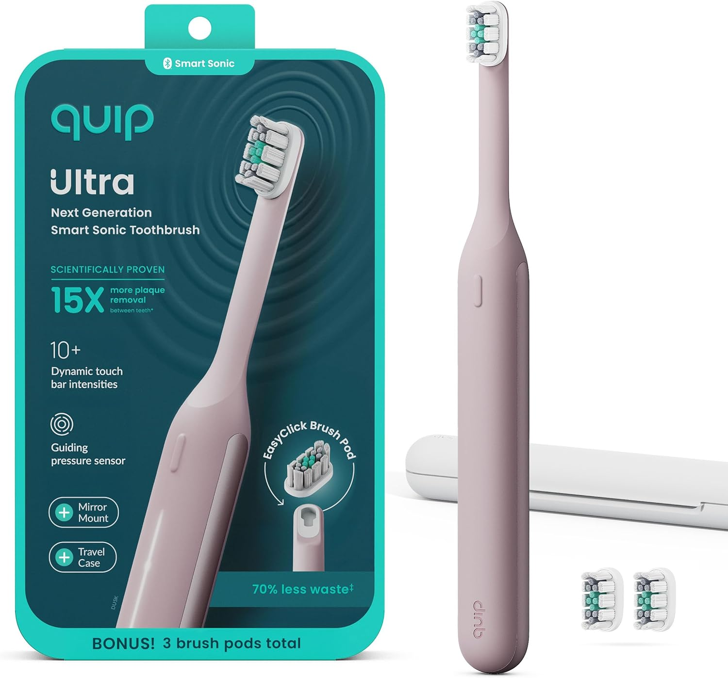 Quip Ultra Next Generation Smart Toothbrush - Timed Electric Toothbrush with Case - Replaceable Brush Head, Soft Bristles, Silicone Handle, 30-Day Battery Life - Travel Toothbrush - Eclipse