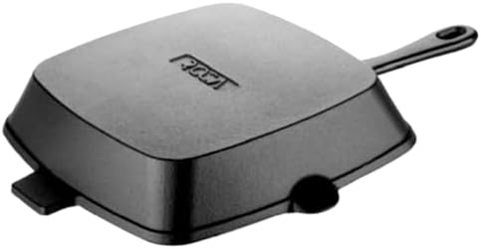 Roca High Grade Cast Iron Grill Pan with Ridges, Square, Black