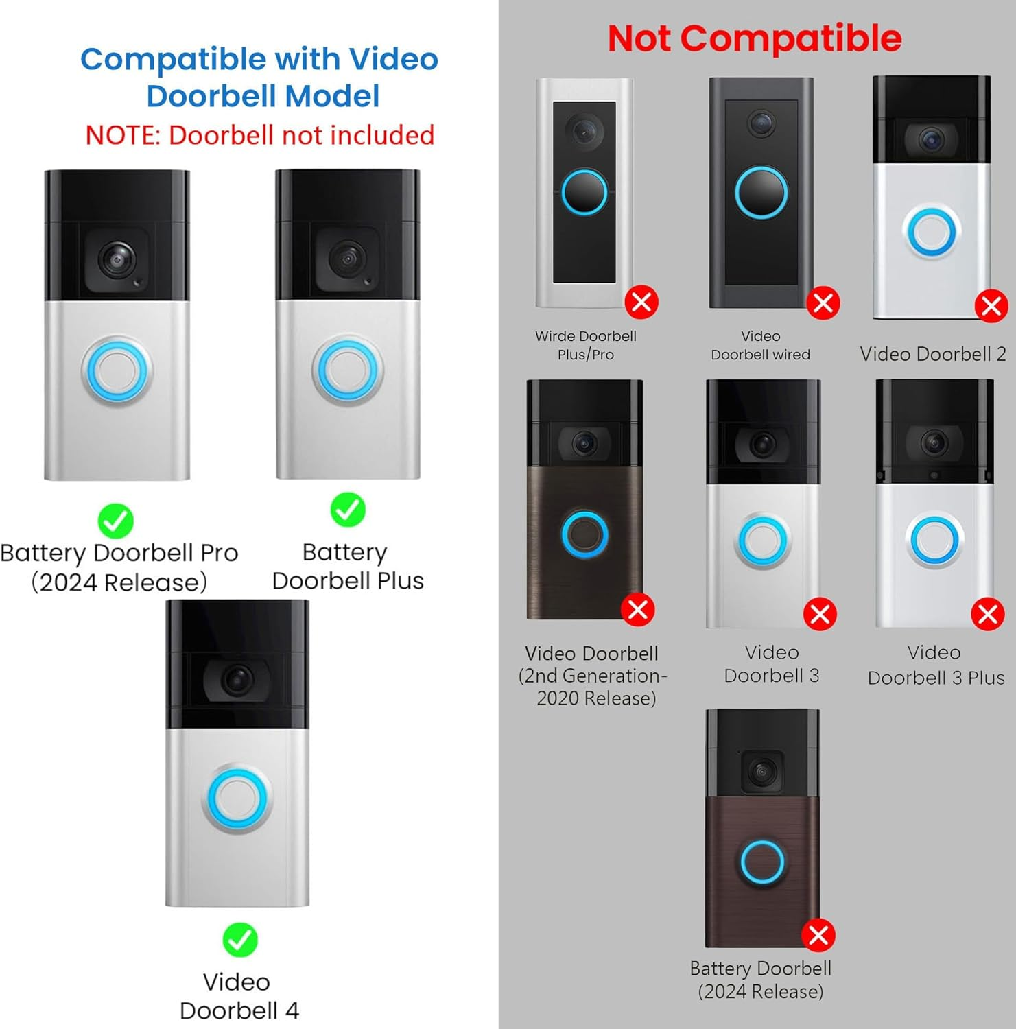 No-Drill Adhesive Doorbell Mount for Ring Video Doorbell 4 /Battery Doorbell Plus/Pro, Camera Doorbell Door Mounting Holder Bracket Accessories for Apartments Office Houses (1 Pack) image number 2
