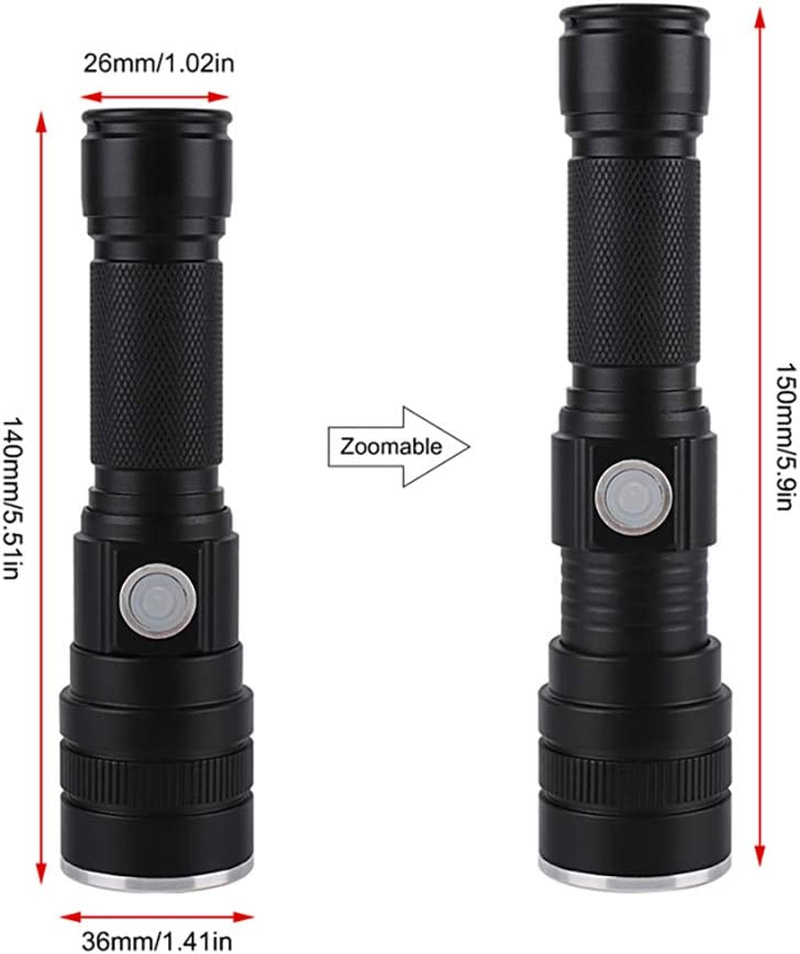 LED Flashlight, USB Rechargeable Flashlights, Super Bright 6000 Lumen P50 Flashlights, Rechargeable Tactical Waterproof Flashlight with Zoom for Camping, Hiking and Emergencies Built-In Battery image number 4