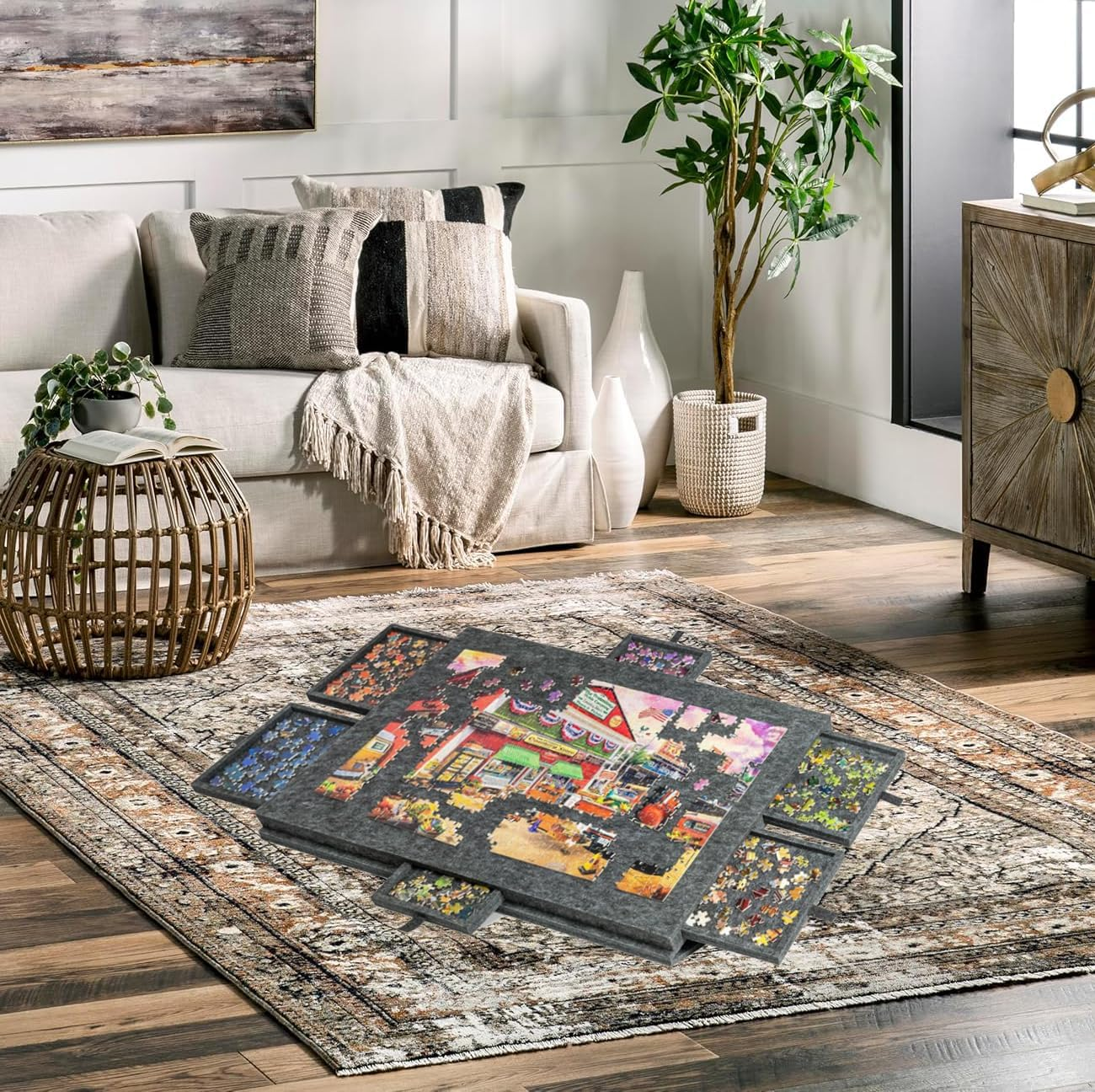 VLIEOVHN 1000 Pieces Foldable & Tilting Puzzle Board with 6 Drawers & Cover, Lightweight Jigsaw Puzzle Table with Built-In Stands for Angle Adjustments, Portable Jigsaw Puzzle Table (Gray) image number 4