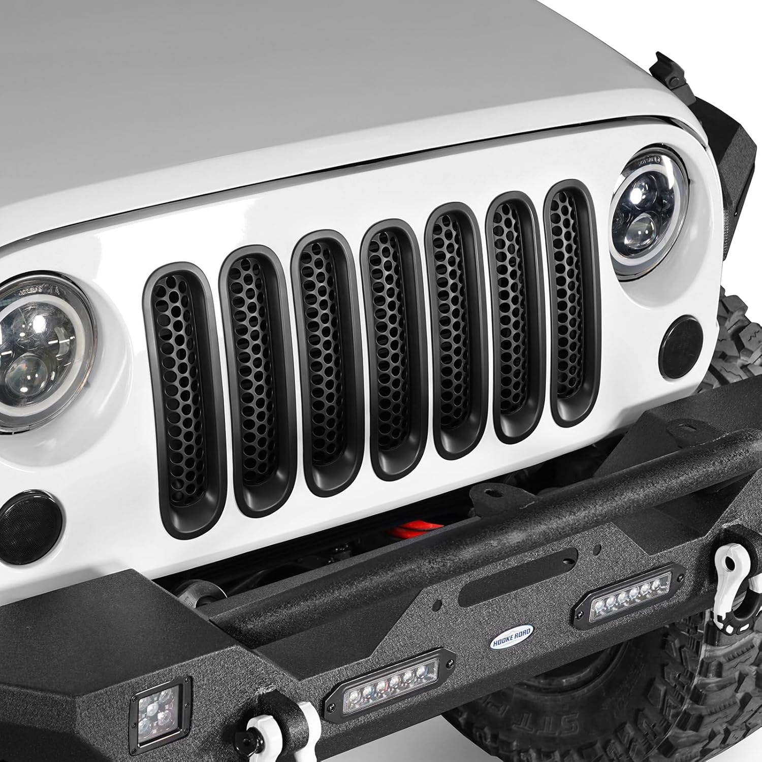 Opar Matte Black Front Clip in Mesh Grille Inserts for 2007-2015 Jeep JK Wrangler & Wrangler Unlimited (Pack of 7) image number 3